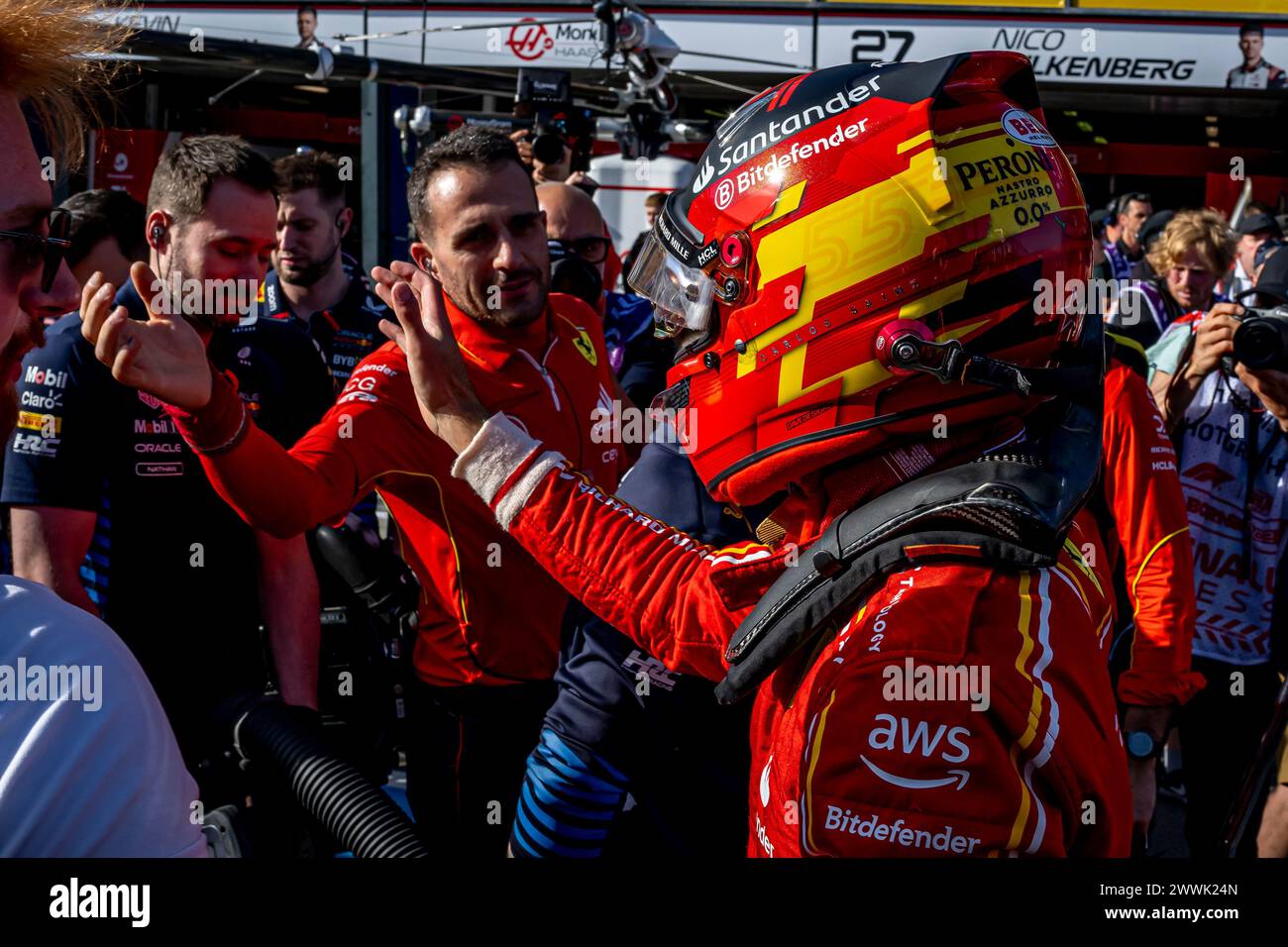 Melbourne, Australia, 23 marzo, Carlos Sainz, spagnolo gareggia per la Ferrari. Qualifica, terzo round del campionato di Formula 1 2024. Crediti: Michael Potts/Alamy Live News Foto Stock