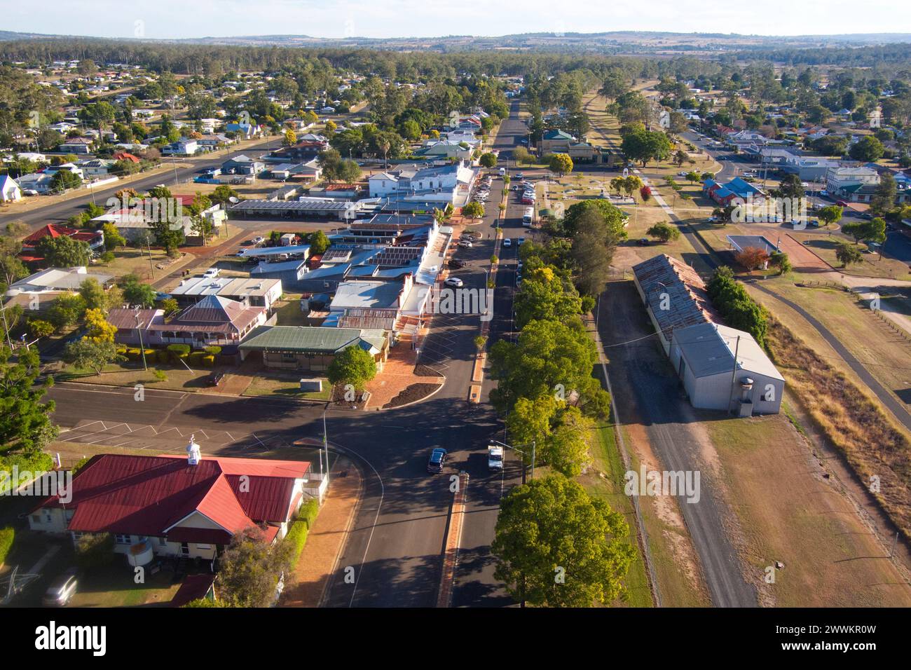 Aerea del piccolo villaggio nella regione di South Burnett Wondai Queensland Australia Foto Stock