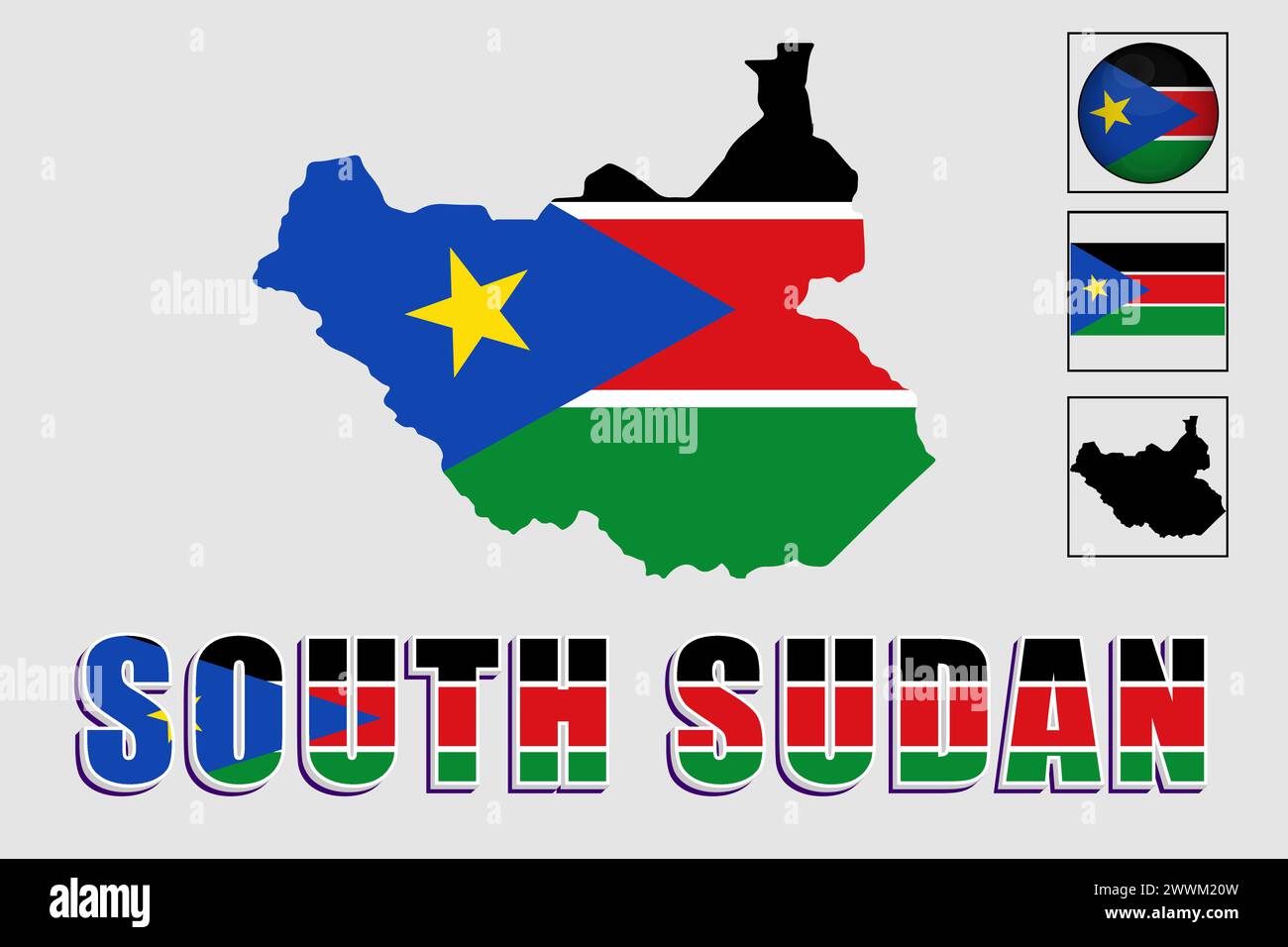 Bandiera e mappa del Sud sudan in un grafico vettoriale Illustrazione Vettoriale