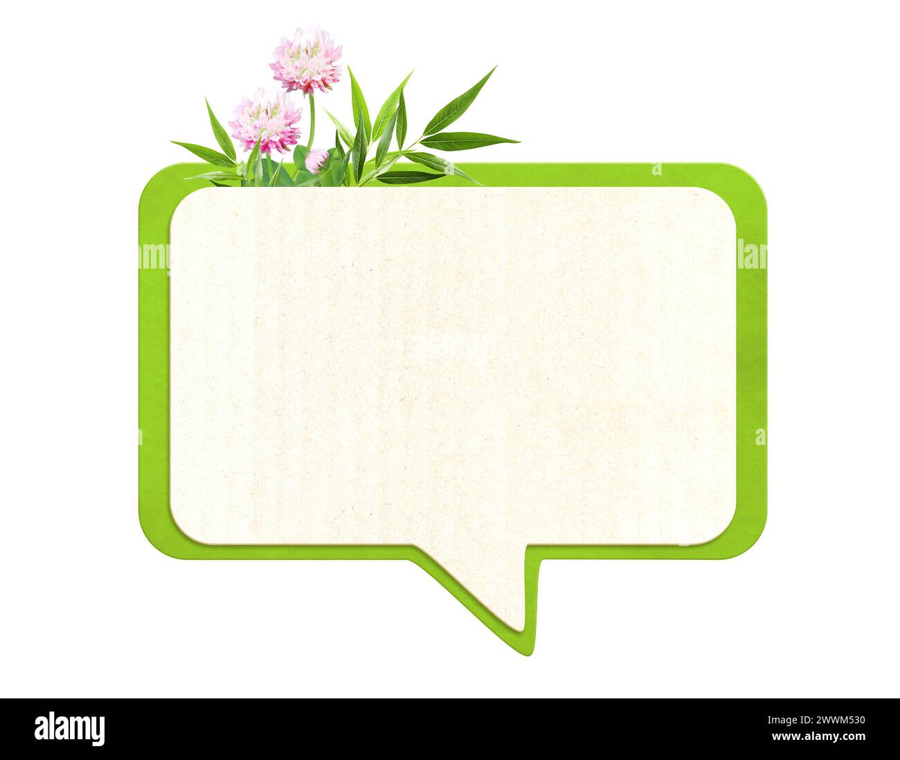 Fumettistica con materiale riciclato, fiori e foglie. Sviluppo sostenibile di un approccio strategico a zero rifiuti, consumo responsabile. CE Foto Stock