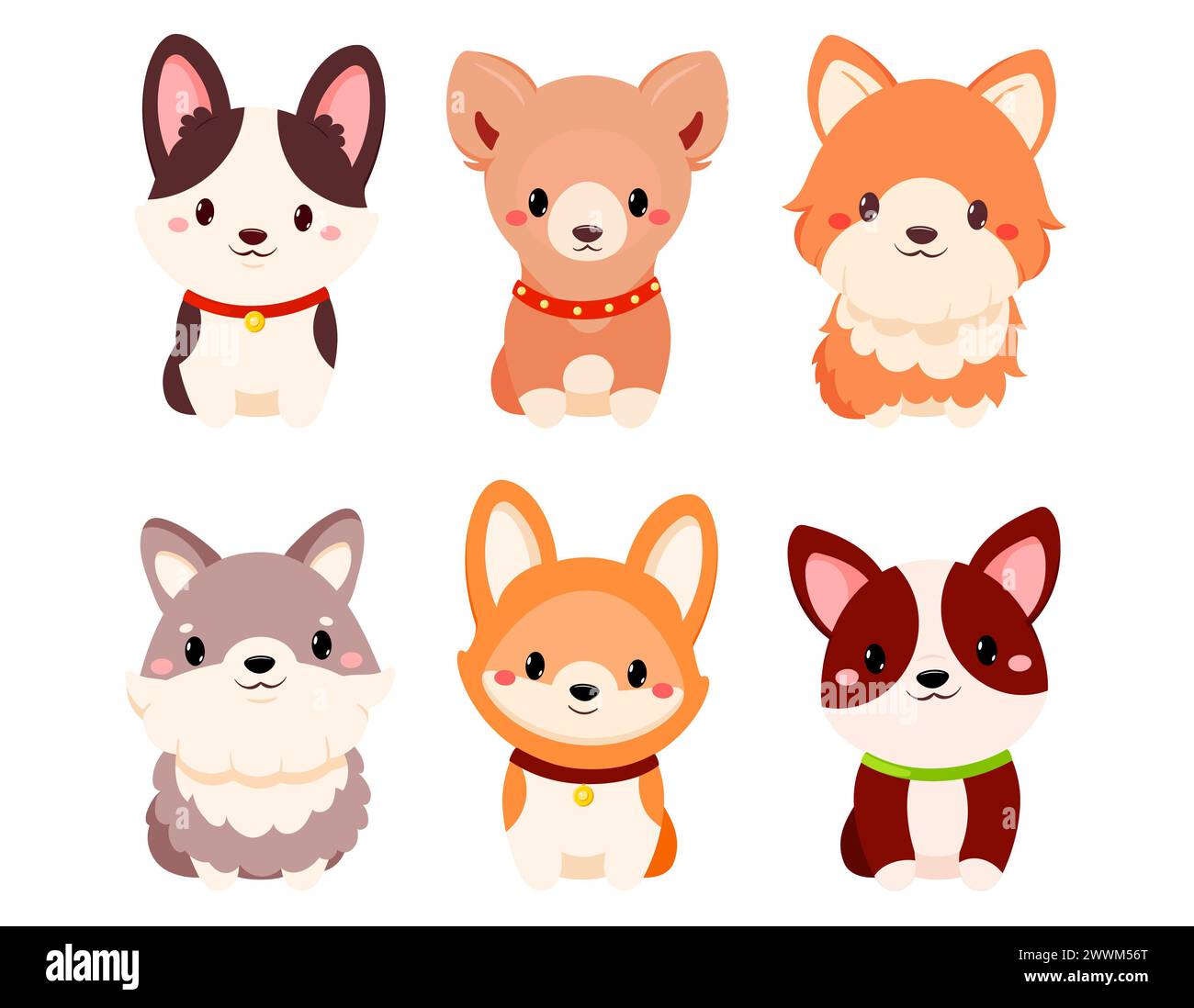 Set di carini cani da cartone animato. Raccolta di avatar con cucciolo. Illustrazione vettoriale EPS8 Foto Stock