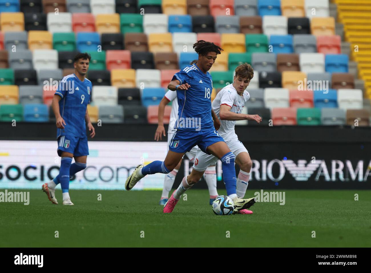 Udine, Italia. 23 marzo 2024. Kevin Zeroli (Italia) durante l'Euro Championship U19 - Repubblica Ceca vs Italia, UEFA European Football Championship a Udine, Italia, 23 marzo 2024 credito: Agenzia fotografica indipendente/Alamy Live News Foto Stock