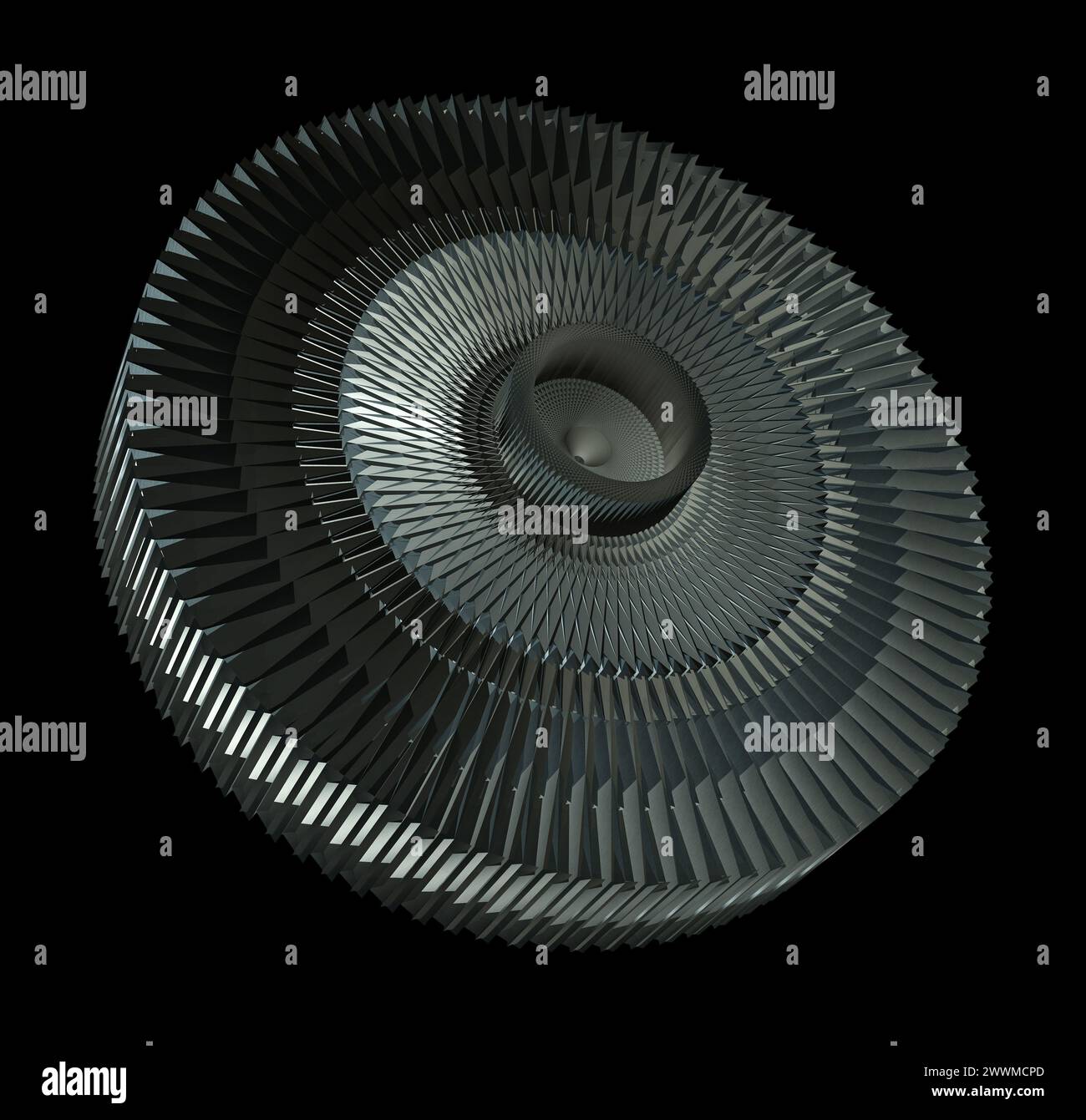 Pale per ventole industriali metalliche con design dinamico Foto Stock