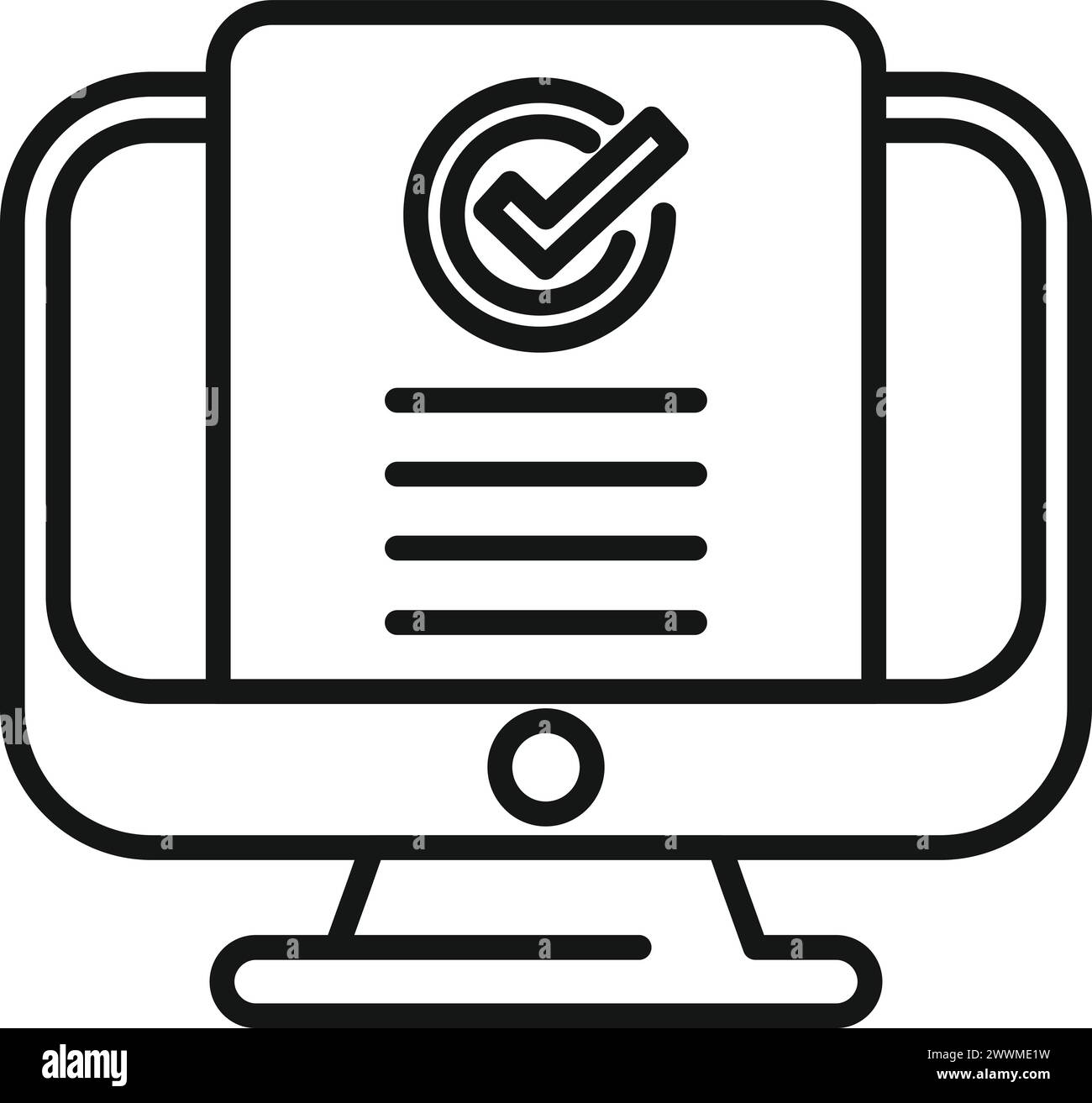Monitorare il vettore del contorno dell'icona del documento di accesso online. Prodotti regolamentati. Ricerca policy Illustrazione Vettoriale