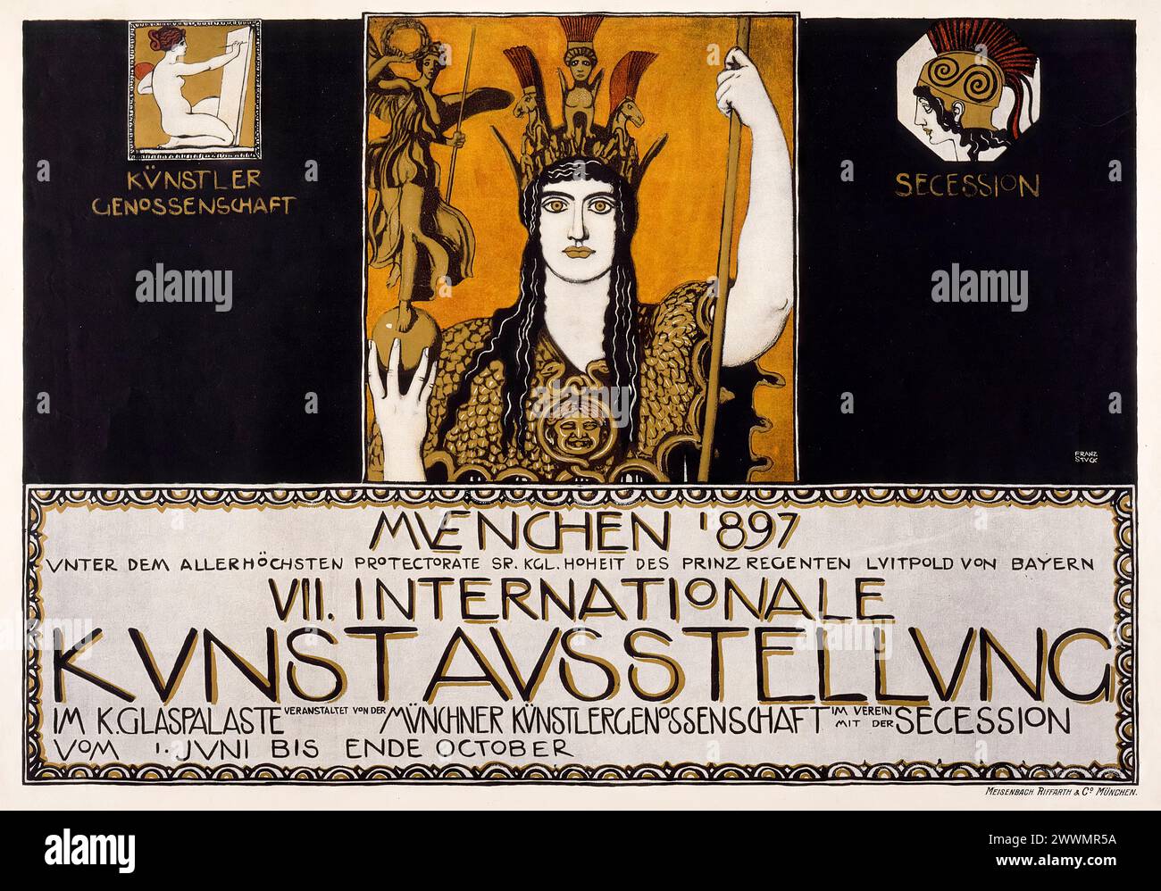 VII esposizione Internazionale d'Arte, Monaco 1897, poster design di Franz von Stuck, 1897 Foto Stock