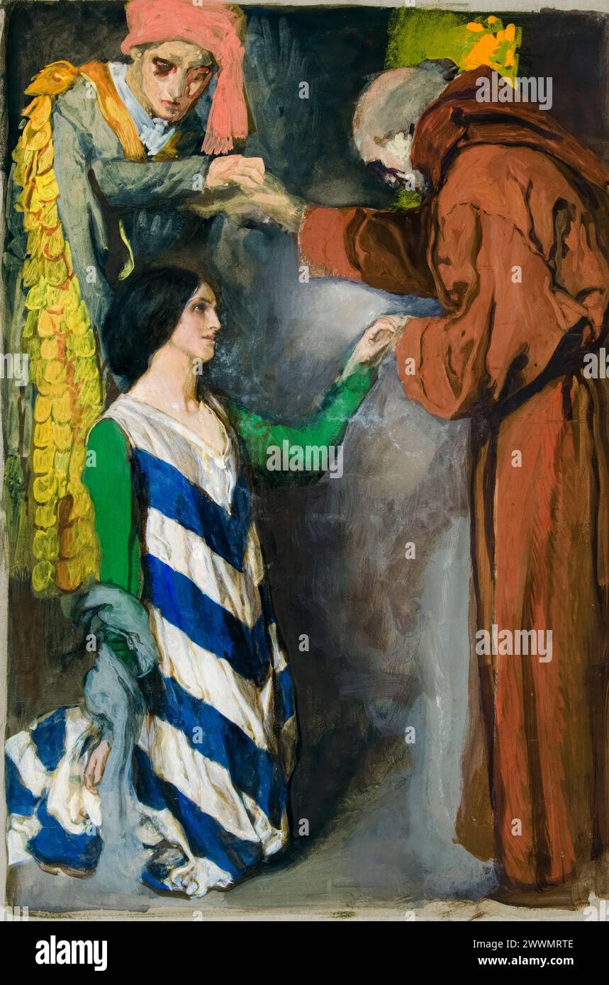 Romeo e Giulietta (atto II, scena vi, frate Lawrence), "Till Holy Church incorporate two as one", dipinto a olio a bordo di Edwin Austin Abbey, circa 1902 Foto Stock