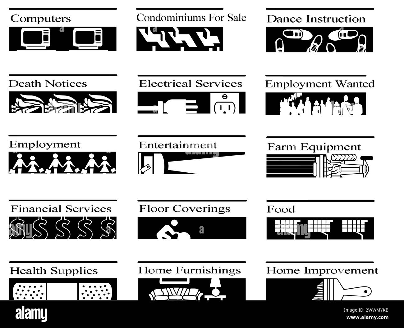 Gli annunci e i annunci ascoltano il set di icone, la raccolta di pittogrammi vettoriali degli annunci Illustrazione Vettoriale