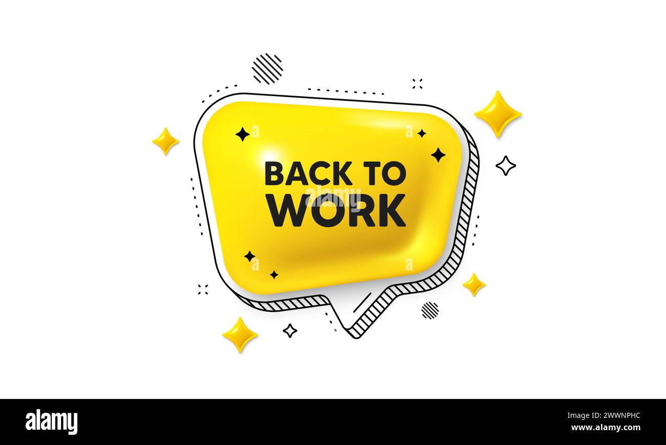 Torna all'etichetta di lavoro. Offerta di lavoro. Icona 3d del fumetto vocale della chat. Vettore Illustrazione Vettoriale