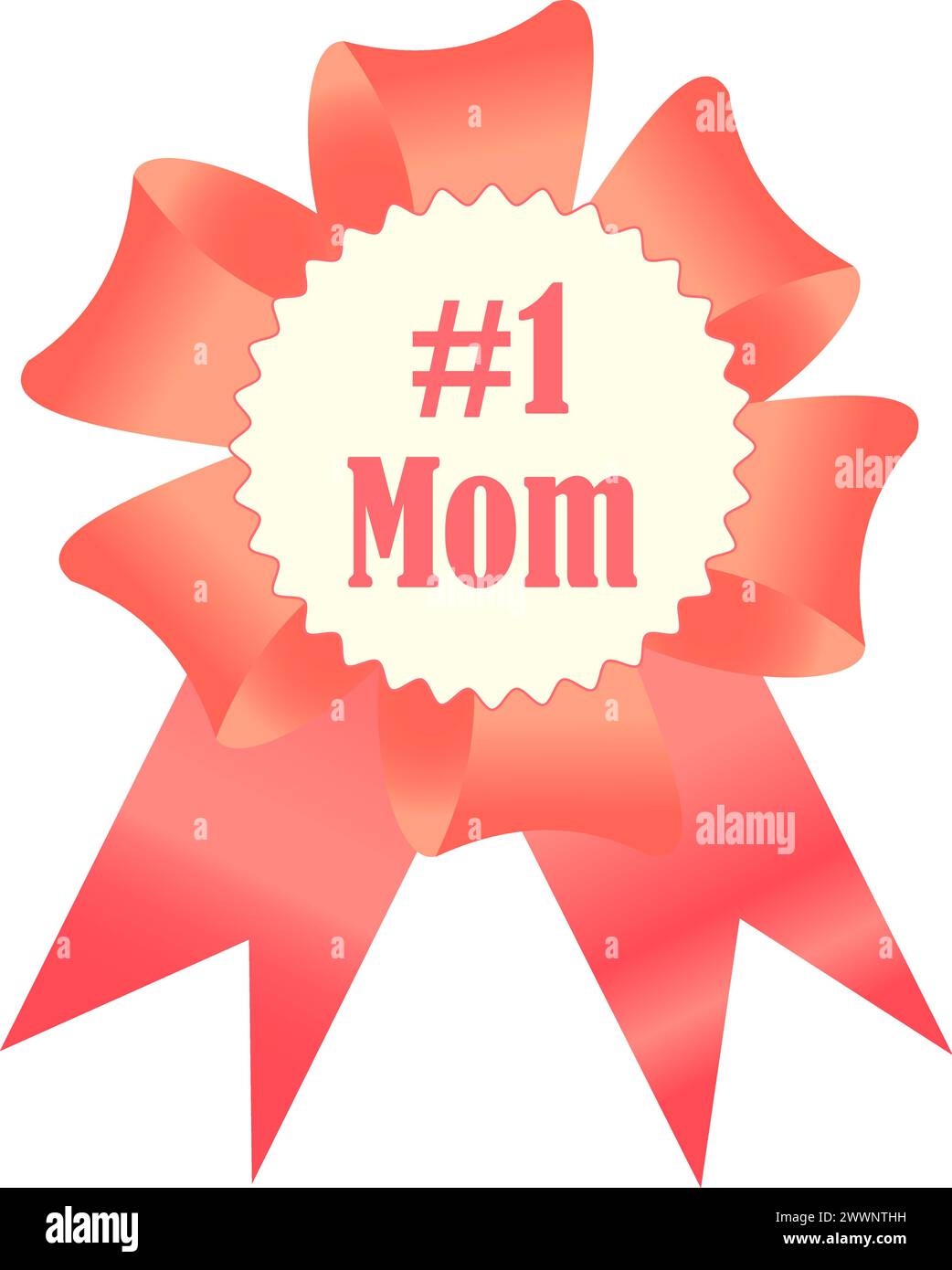 Splendida decorazione per la festa della mamma con nastro rosso e lettere numero uno mamma Illustrazione Vettoriale