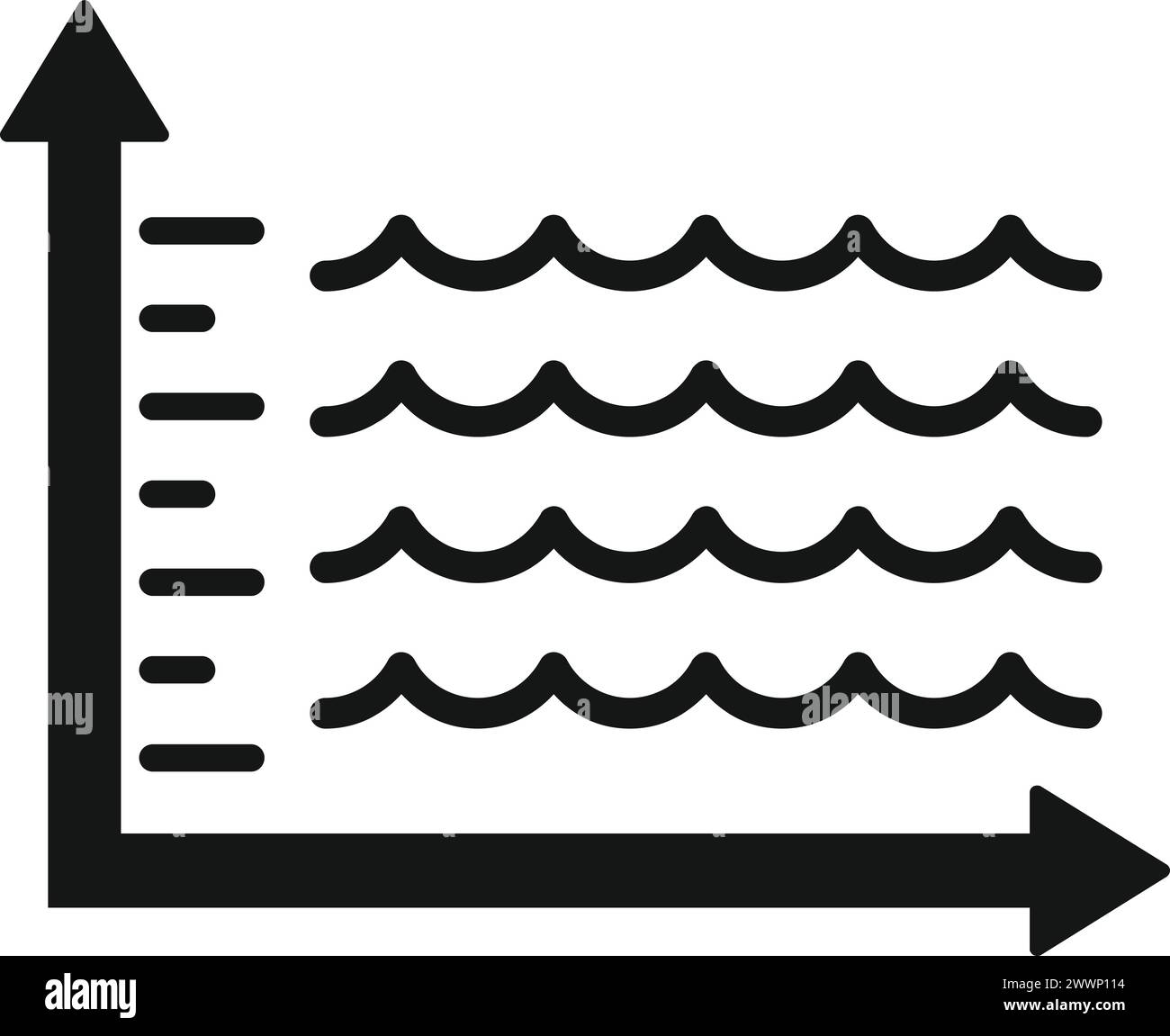 Icona grafica di innalzamento del livello del mare vettore semplice. Disastro climatico. Rischio città costiera Illustrazione Vettoriale