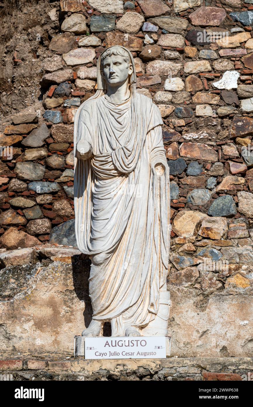Statua di Giulio Cesare, Merida, Estremadura, Spagna Foto Stock