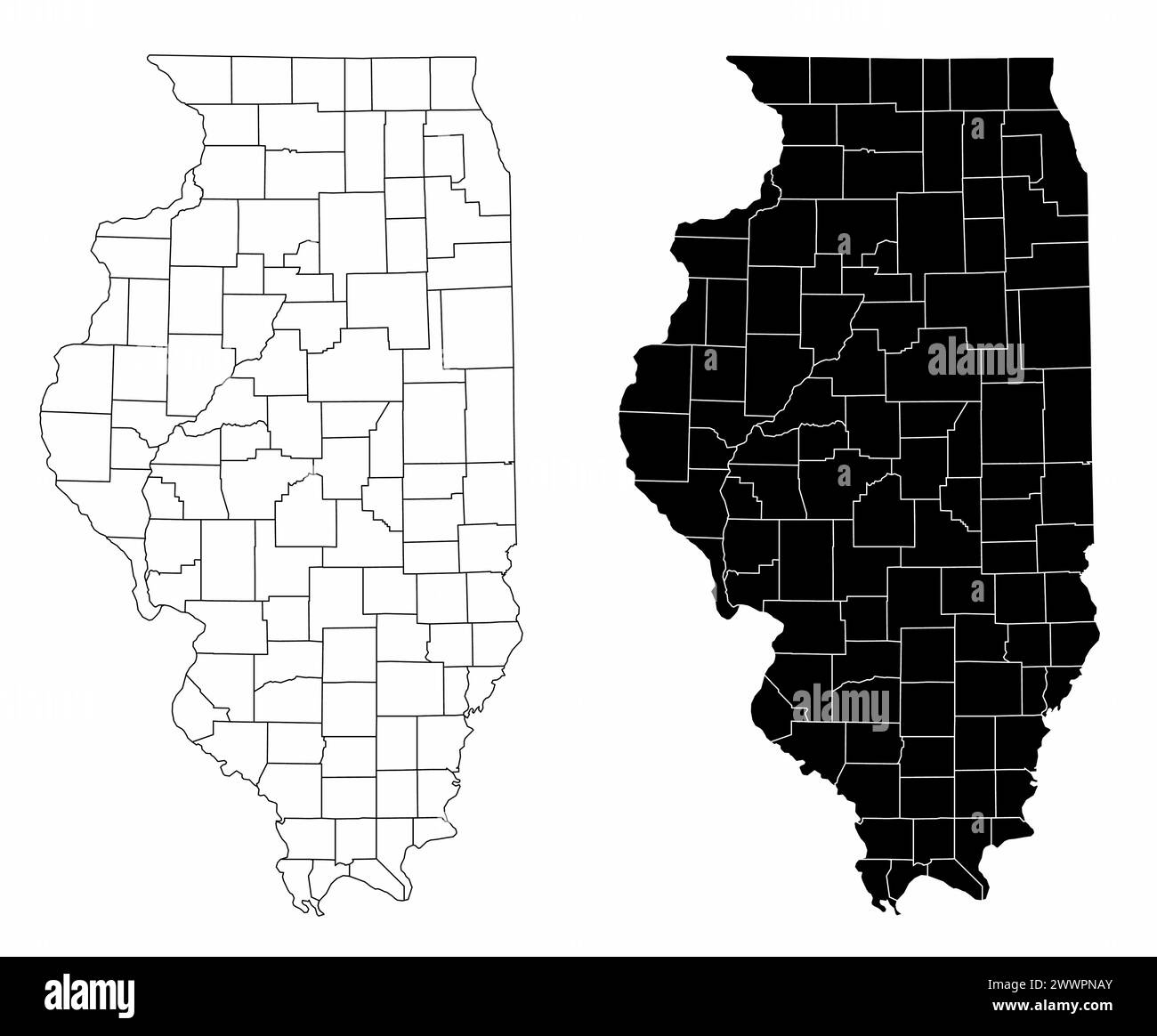 Le mappe amministrative in bianco e nero dello Stato dell'Illinois, Stati Uniti Illustrazione Vettoriale