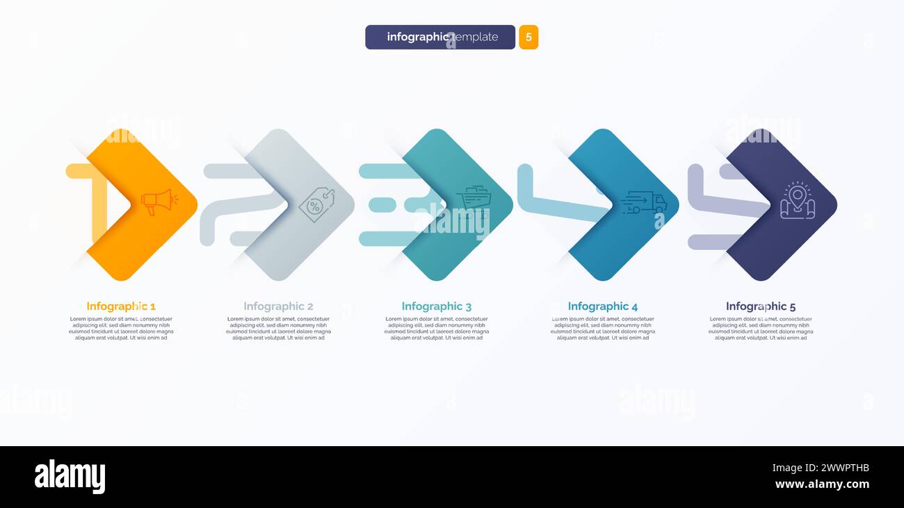 Modello infografico numero vettoriale composto da 5 etichette Illustrazione Vettoriale