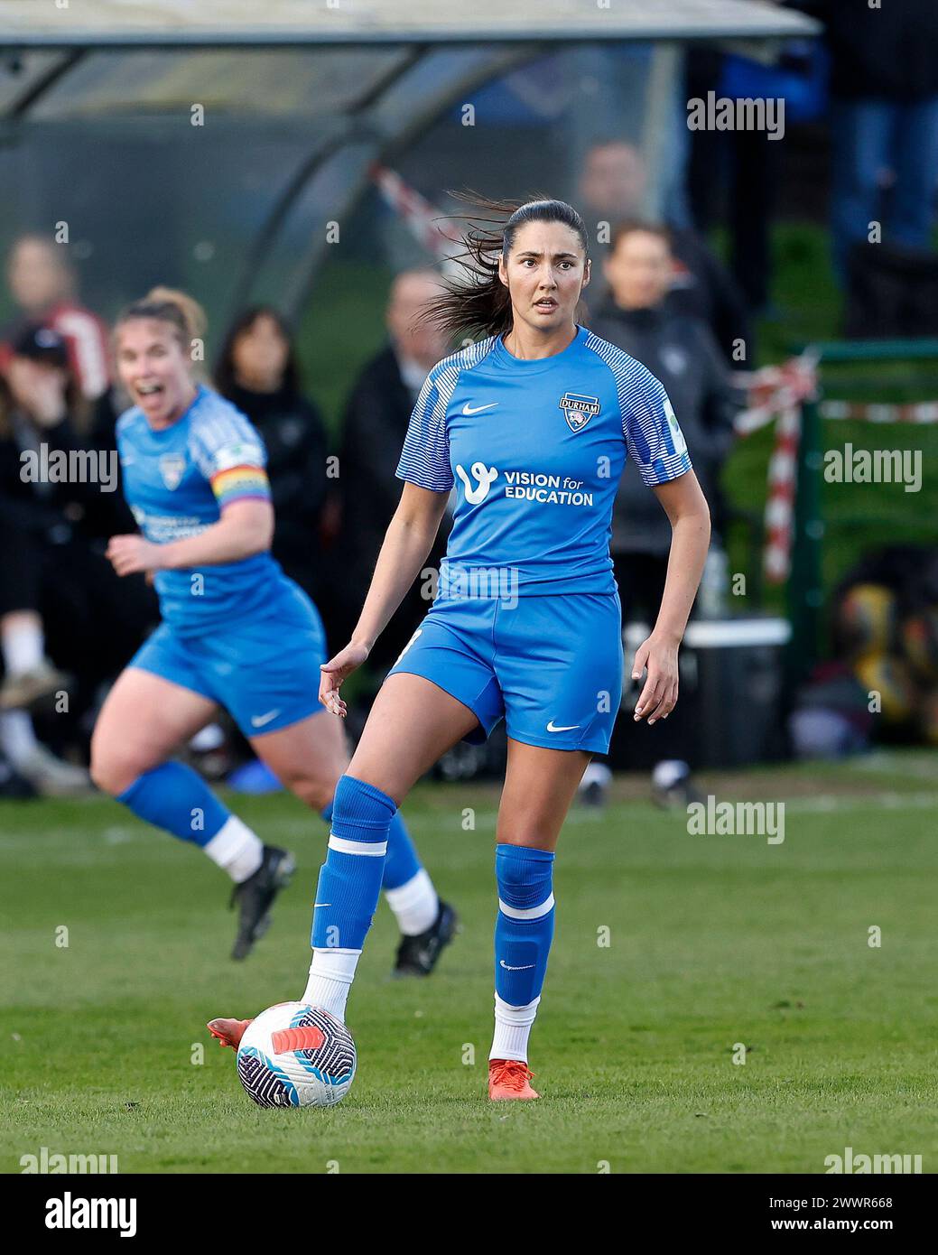 Lauren Briggs di Durham Women in azione durante il match di fa Women's Championship tra Sunderland Women e Durham Women FC a Eppleton CW, Hetton, domenica 24 marzo 2024. (Foto: Mark Fletcher | notizie mi) Foto Stock
