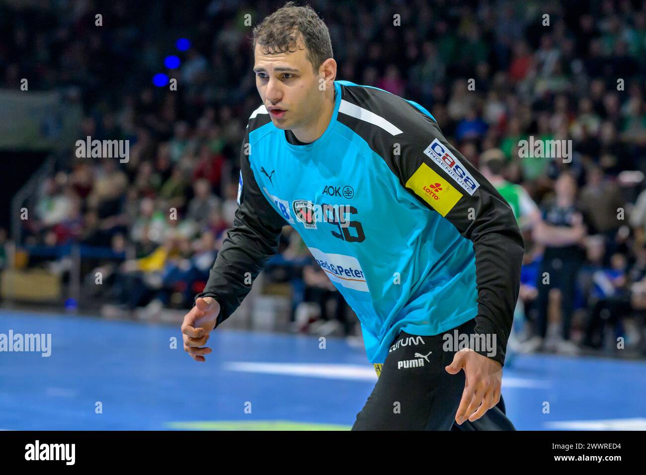 Dejan Milosavljev (Fuechse Berlin #96), Freisteller, Fuechse Berlin vs HBW Balingen-Weilstetten, HBL, Handball, 26. Spieltag, Max Schmeling Halle, 2 Foto Stock