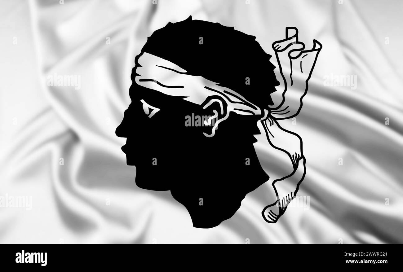 Bandiera della regione francese della Corsica o della Corsica, con effetto increspato. Foto Stock