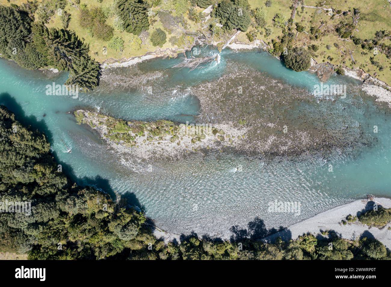 Vista aerea del fiume Rio Frio, presso Mirador Rio Frio, Patagonia, Cile Foto Stock