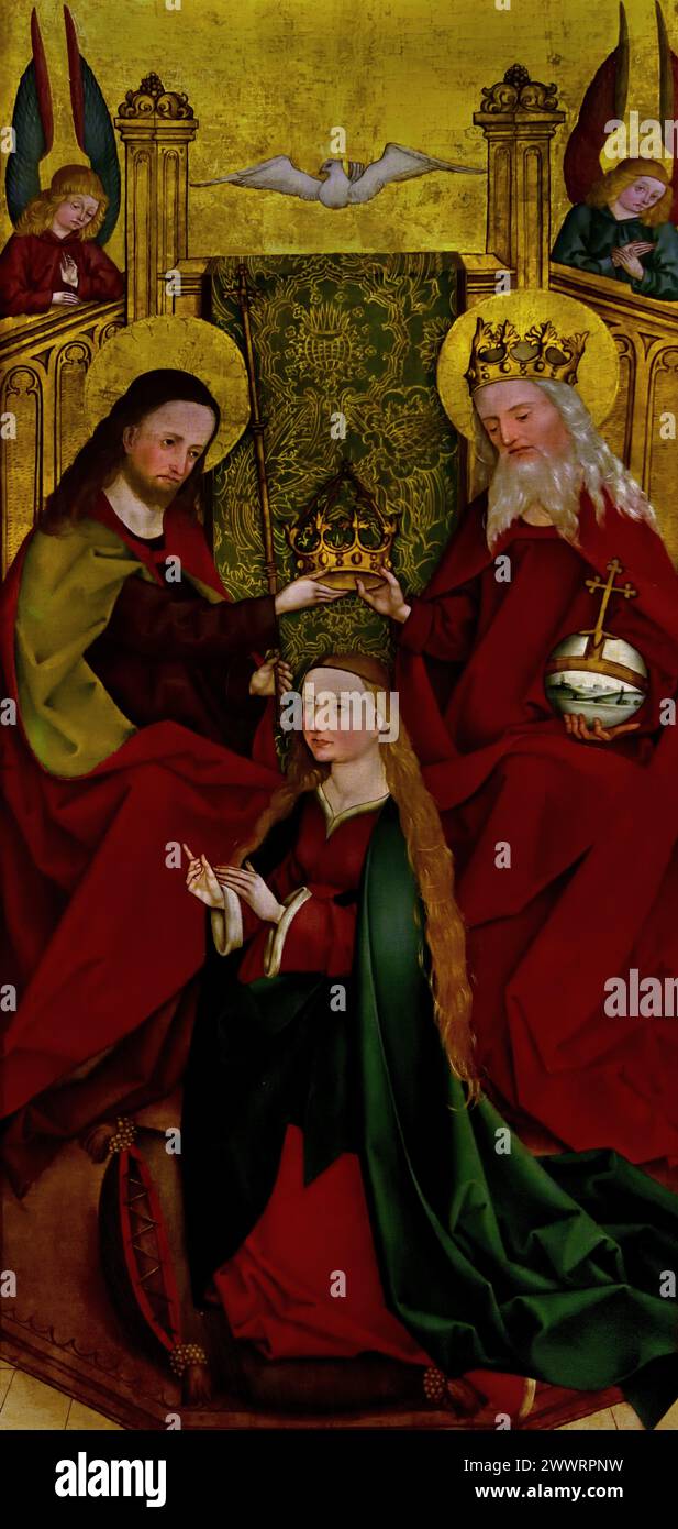 Incoronazione della Beata Vergine da parte della Santissima Trinità Maestro della Sacrestia di Kaufbeuren 1480 - 1499 Museo Mayer van den Bergh, Anversa, Belgio, Belgio. Foto Stock