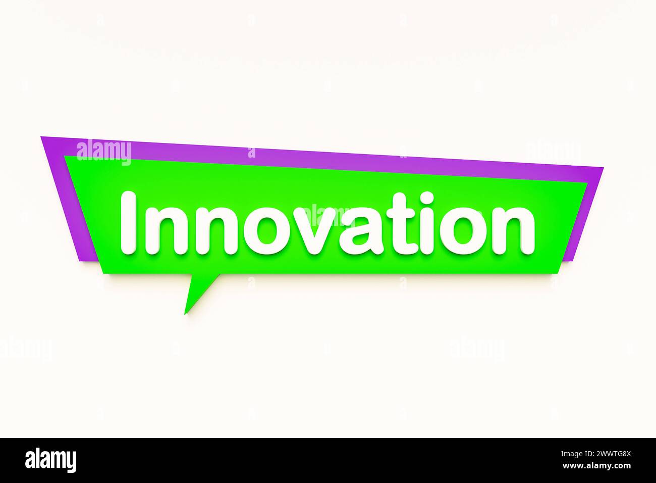 Innovazione innovazione, fumetti colorati, testo bianco. Progresso, sviluppo, scienza, idee. Illustrazione 3D text Bubble J010 Innovation Foto Stock