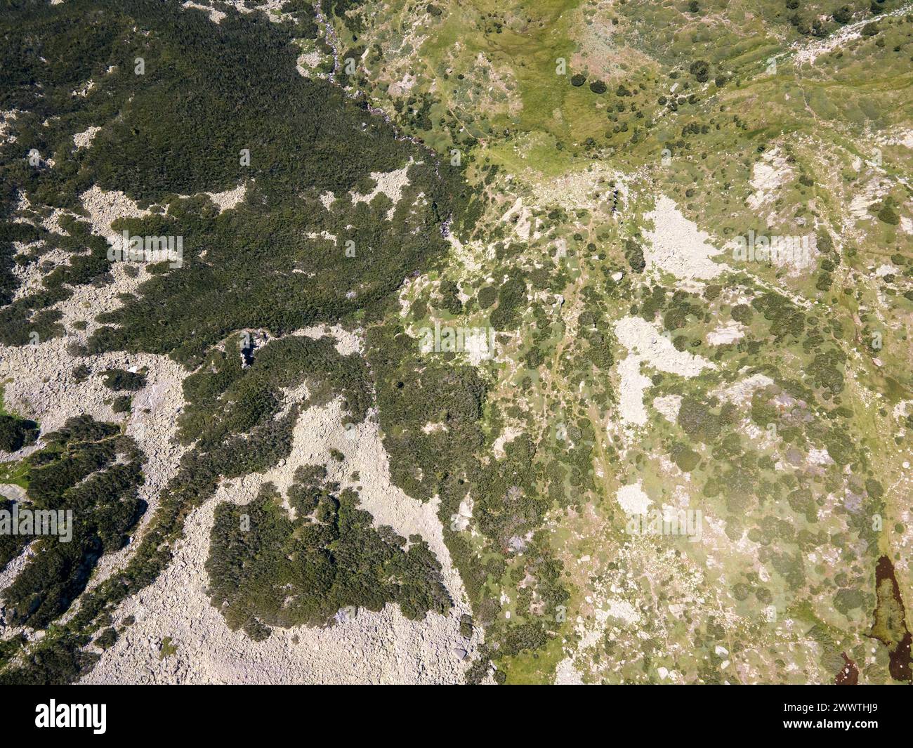 Incredibile vista aerea del Monte Pirin vicino al picco Yalovarnika, Bulgaria Foto Stock