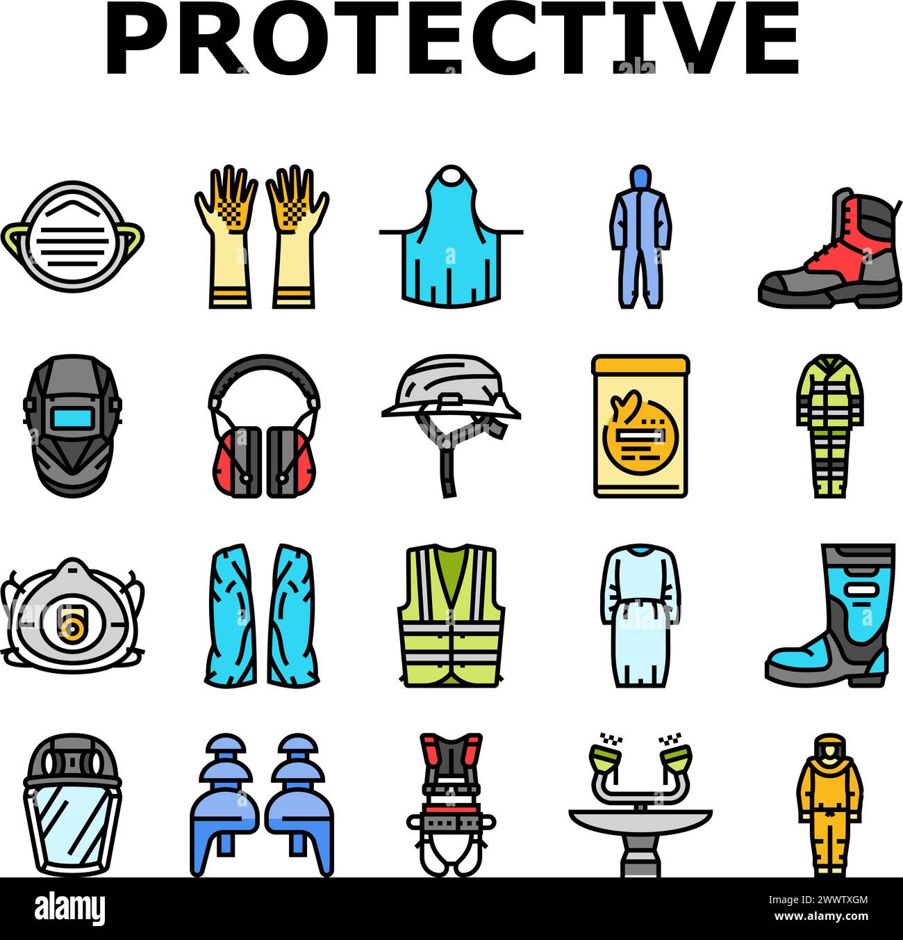 set di icone del kit di protezione ppe vettoriali Illustrazione Vettoriale