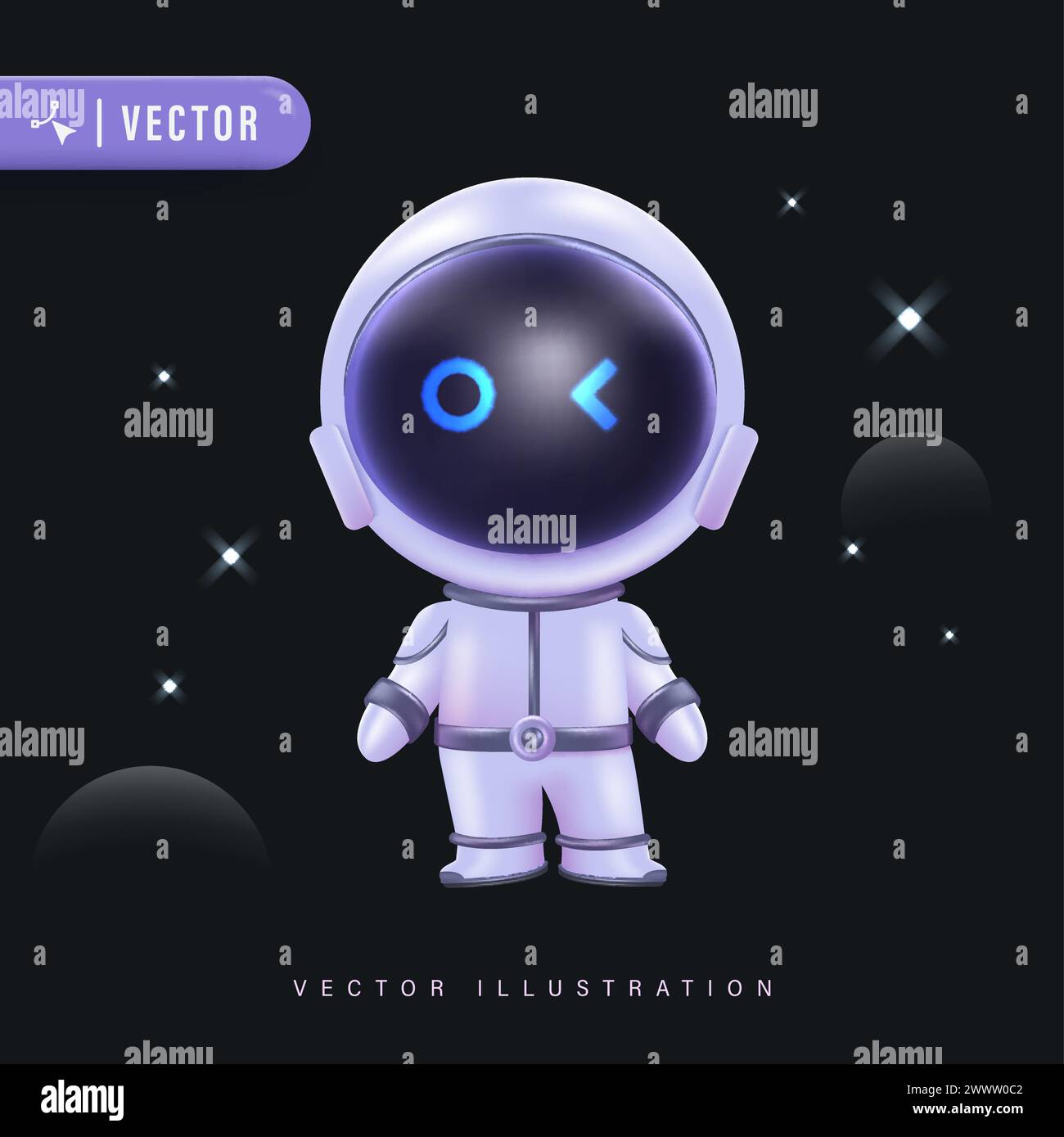 Illustrazione vettoriale 3d astronauta con sfondo cielo nero Illustrazione Vettoriale
