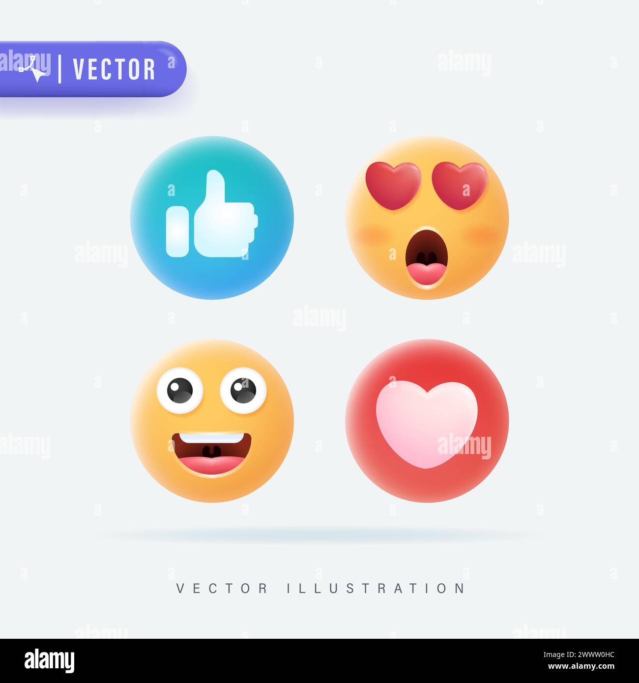 Set di vettori per il viso di emoticon e emoticon. Emoticon di simpatici volti gialli con varie espressioni isolate su sfondo bianco. Illustrazione vettoriale. Impostare IC Illustrazione Vettoriale