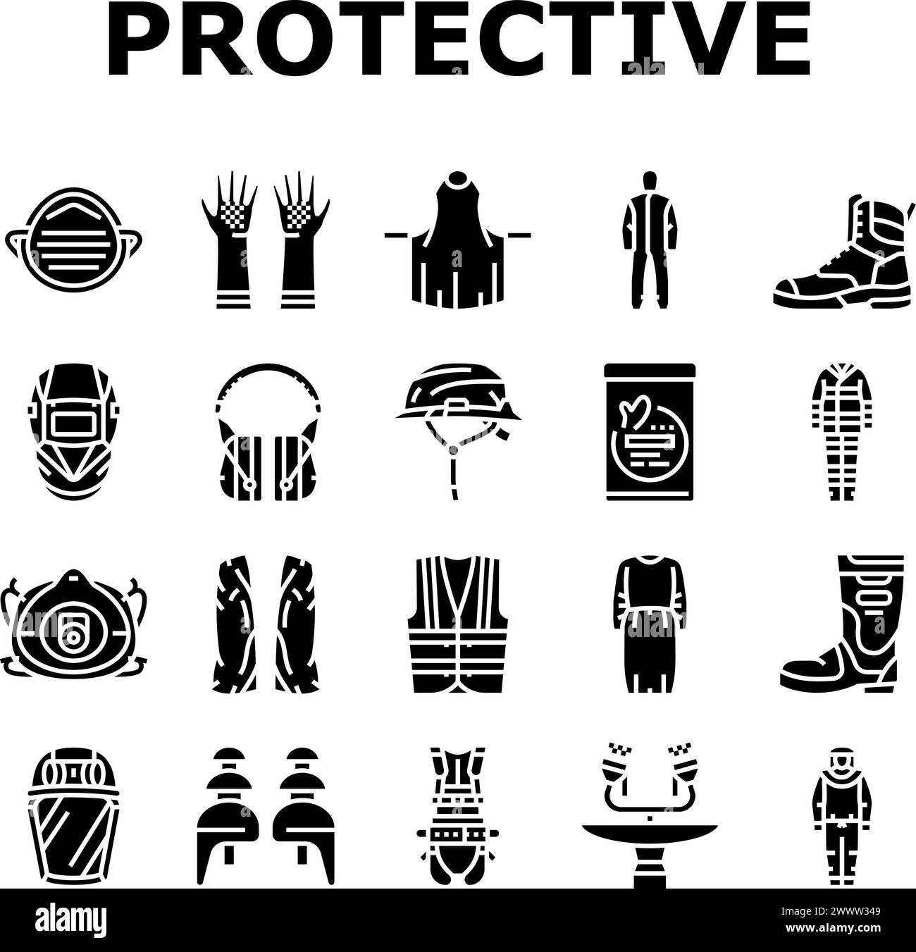 set di icone del kit di protezione ppe vettoriali Illustrazione Vettoriale