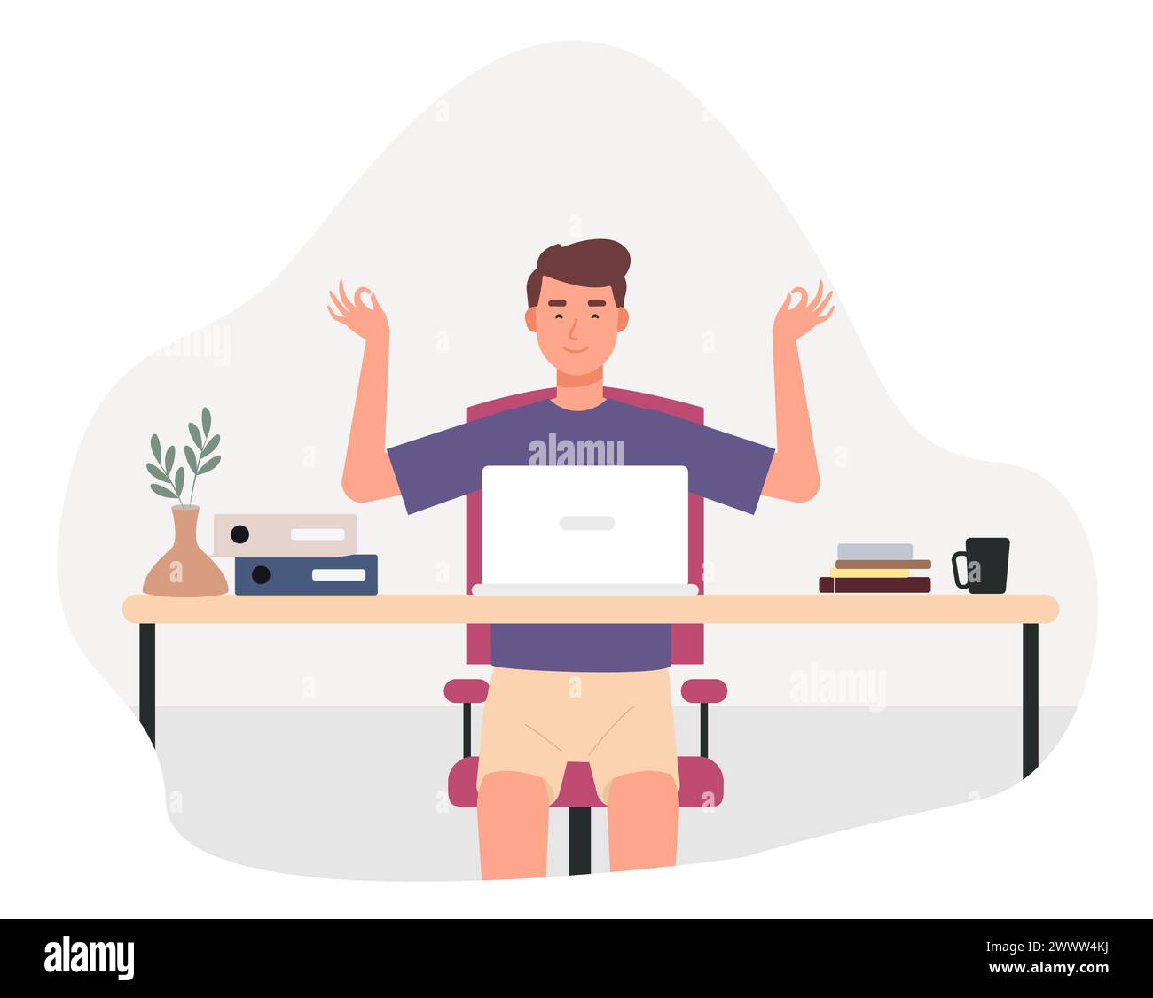 Work from Home Set Vector Illustration, Online Meeting Set Concept Flat Design, Freelancer Work at Home Template Illustrazione Vettoriale