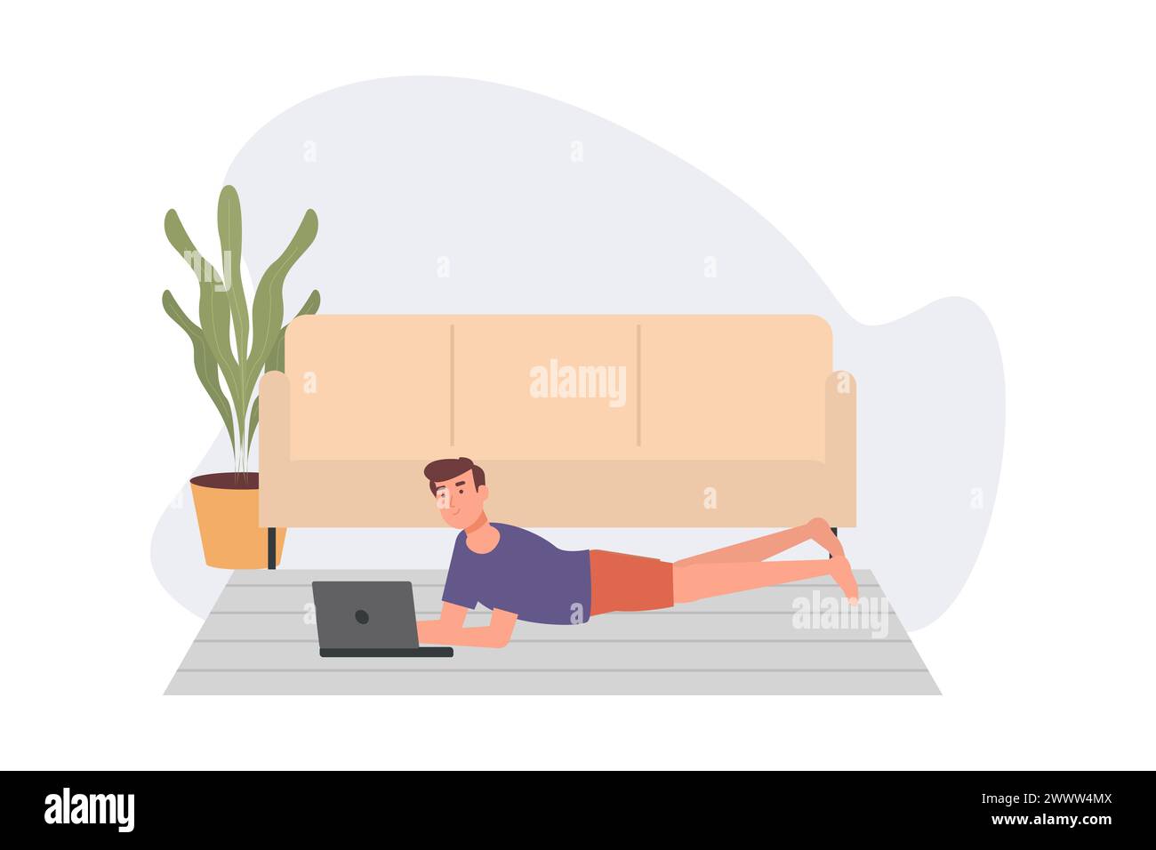 Work from Home Set Vector Illustration, Online Meeting Set Concept Flat Design, Freelancer Work at Home Template Illustrazione Vettoriale