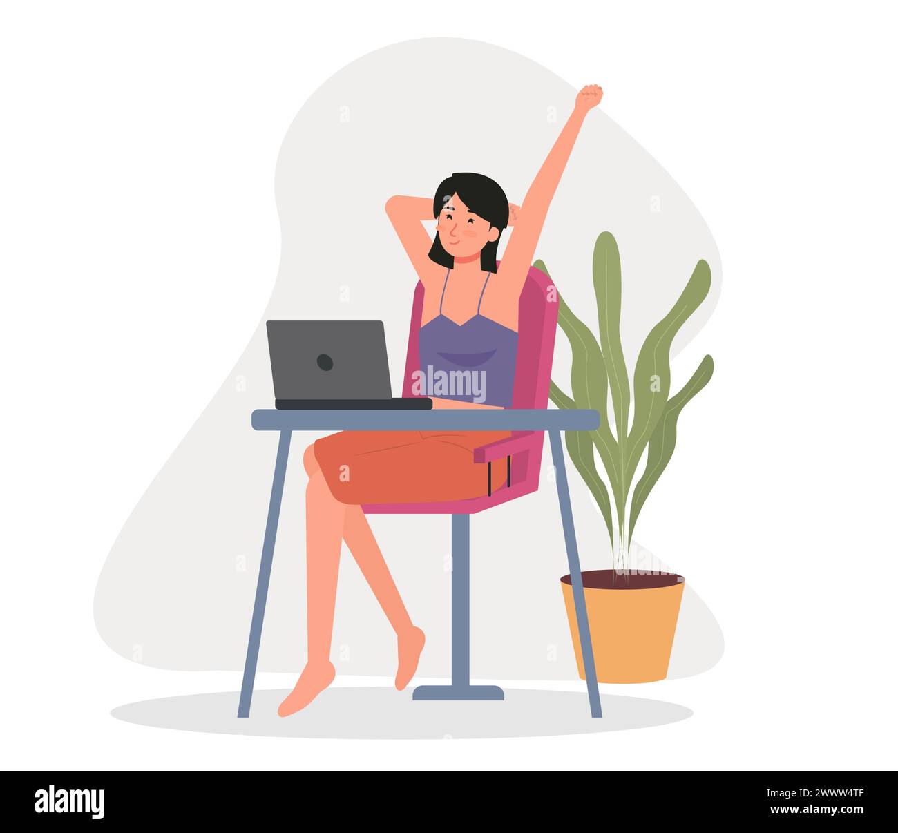 Work from Home Set Vector Illustration, Online Meeting Set Concept Flat Design, Freelancer Work at Home Template Illustrazione Vettoriale