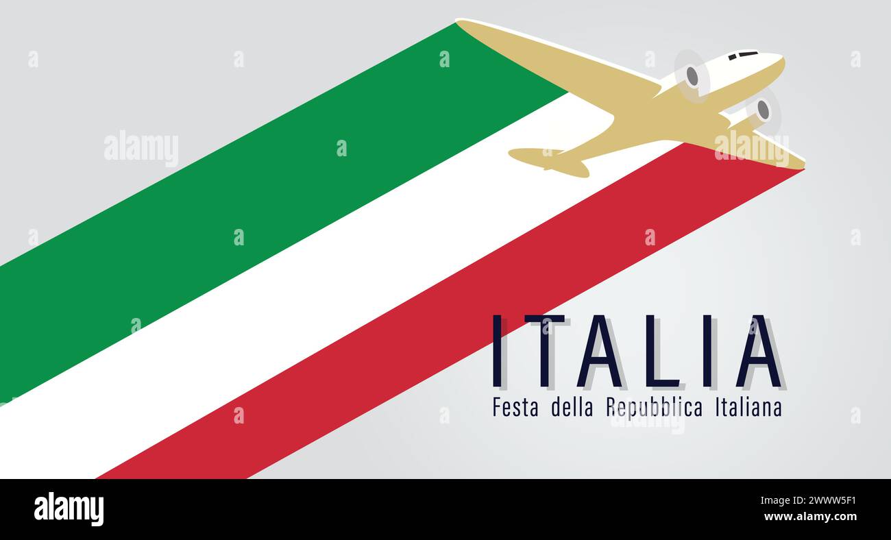 Italy Independence Day with Flag and Aeroplane Flyinh Vector Illustration, Italian Day, Illustrazione Vettoriale