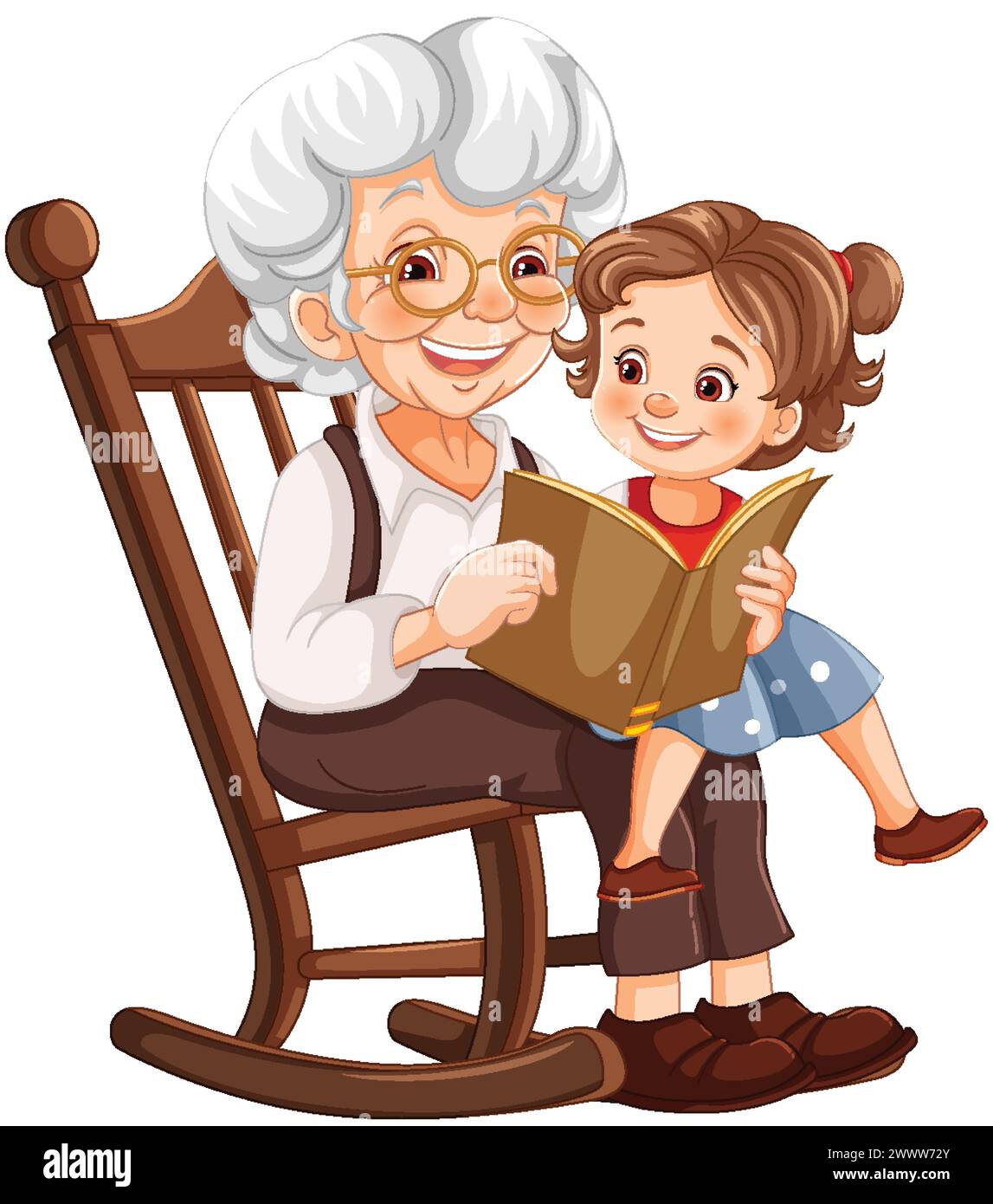 Donna anziana e bambino che si godono un libro insieme Illustrazione Vettoriale