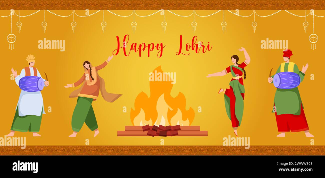 Felice Lohri Festival di Punjab Vector Illustration. Illustrazione Vettoriale