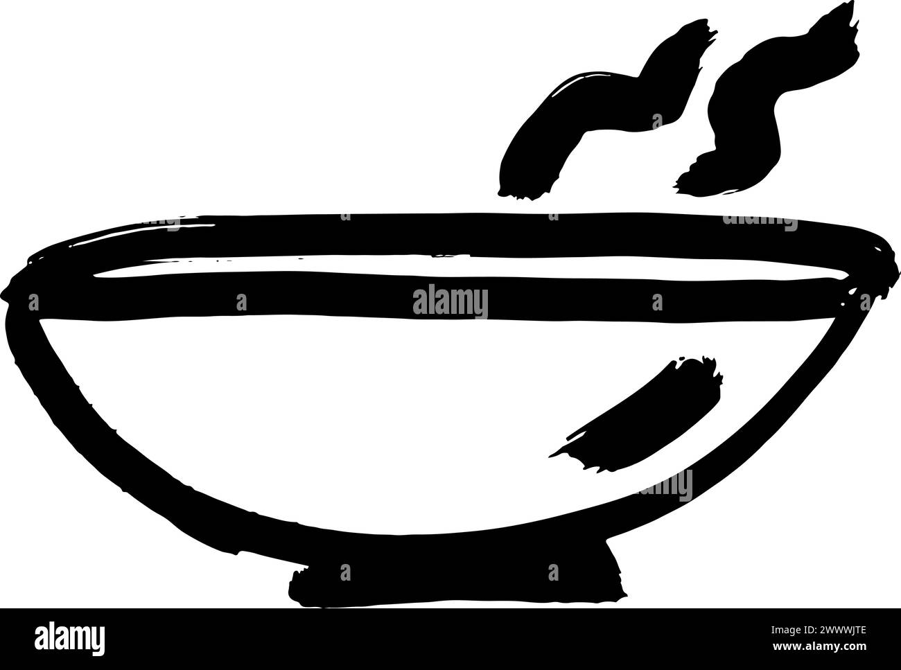 Piatto per zuppe con inchiostro a spazzola a secco con icona vapore caldo Illustrazione Vettoriale