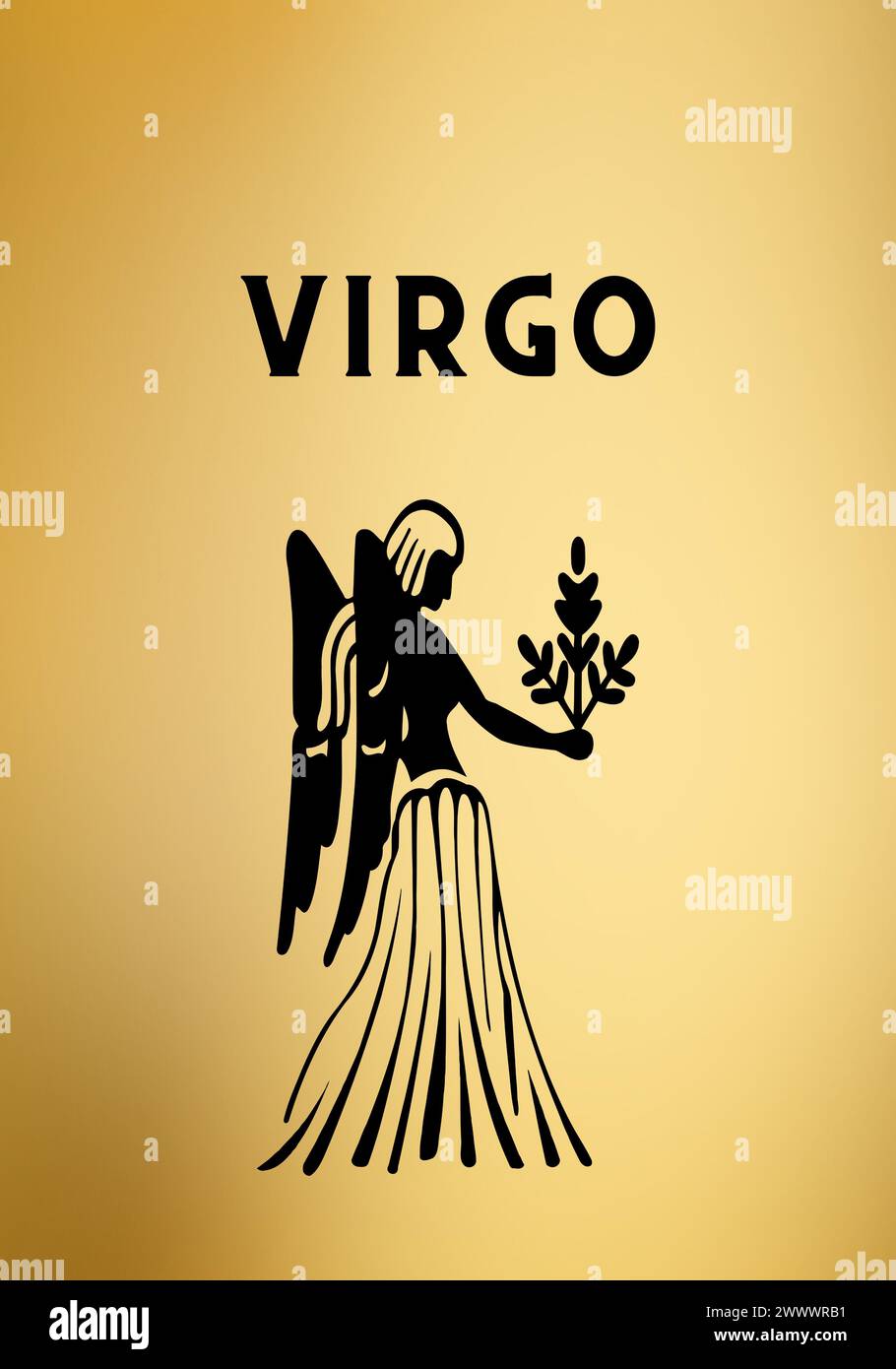 Un segno zodiacale virgo con la silhouette dell'angelo e i fiori Foto Stock
