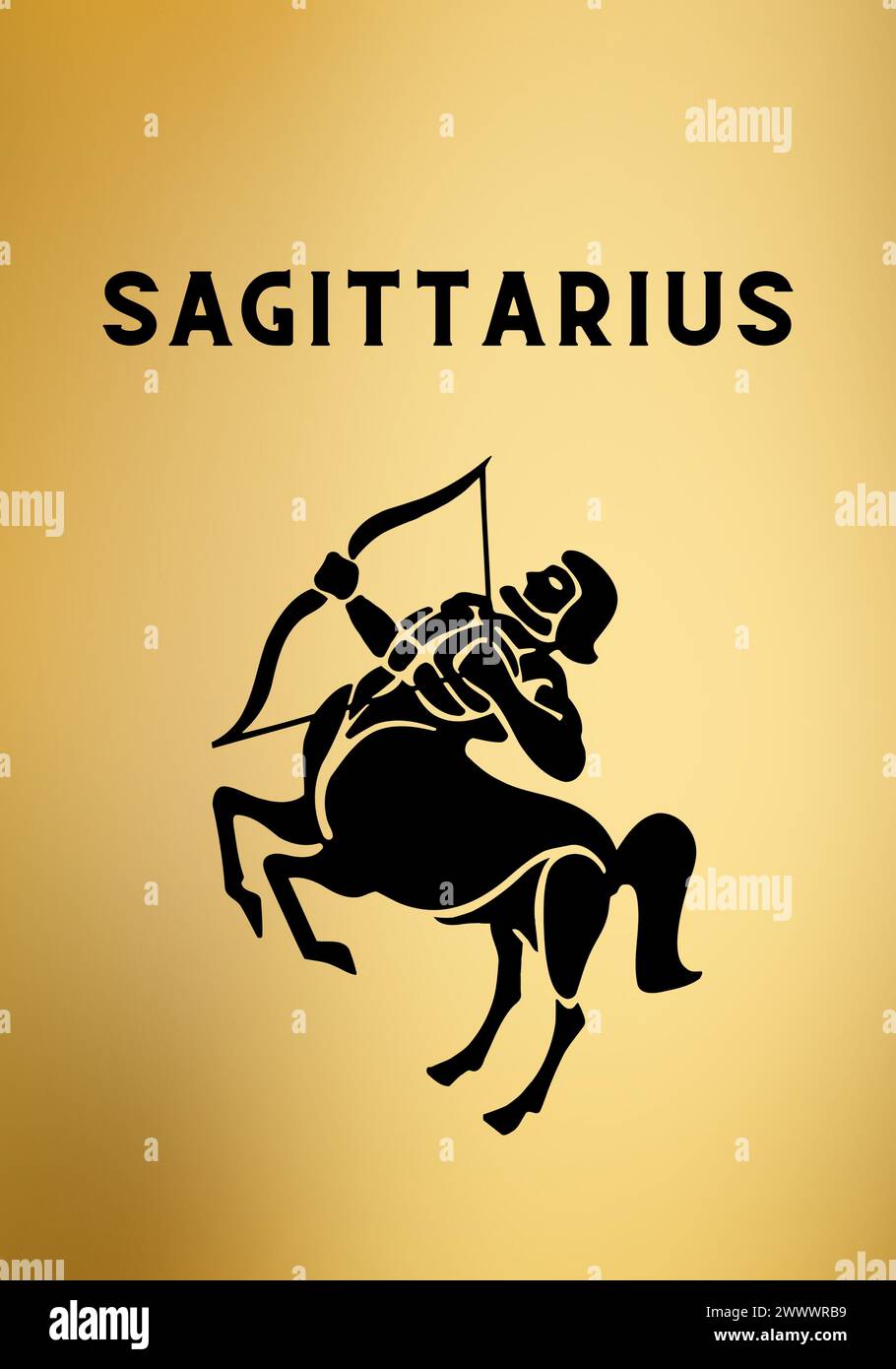 Sagome di sagittari su uno sfondo dorato Foto Stock