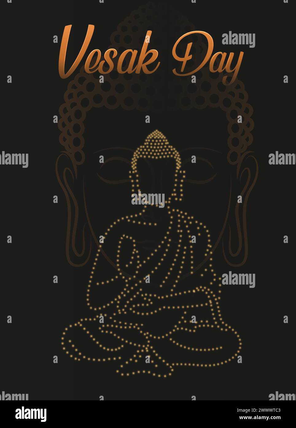 Happy Vesak Budha Purnima Day background con Budha Statue Vector Illustration Illustrazione Vettoriale