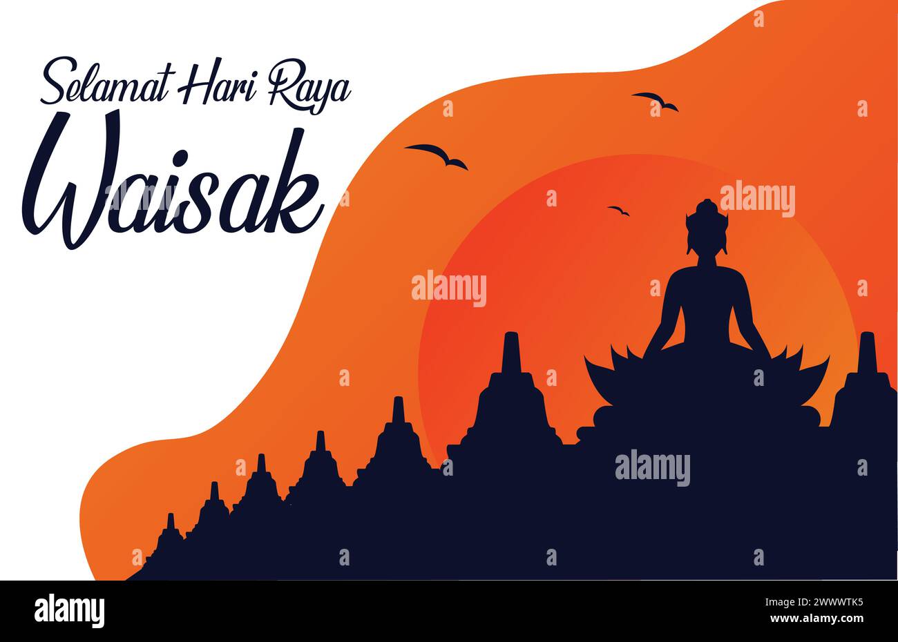 Happy Vesak Budha Purnima Day background con Budha Statue Vector Illustration Illustrazione Vettoriale