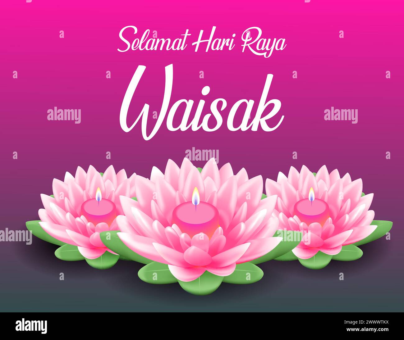 Happy Vesak Budha Purnima Day background with Pink Lotus Flower Vector Illustration Illustrazione Vettoriale