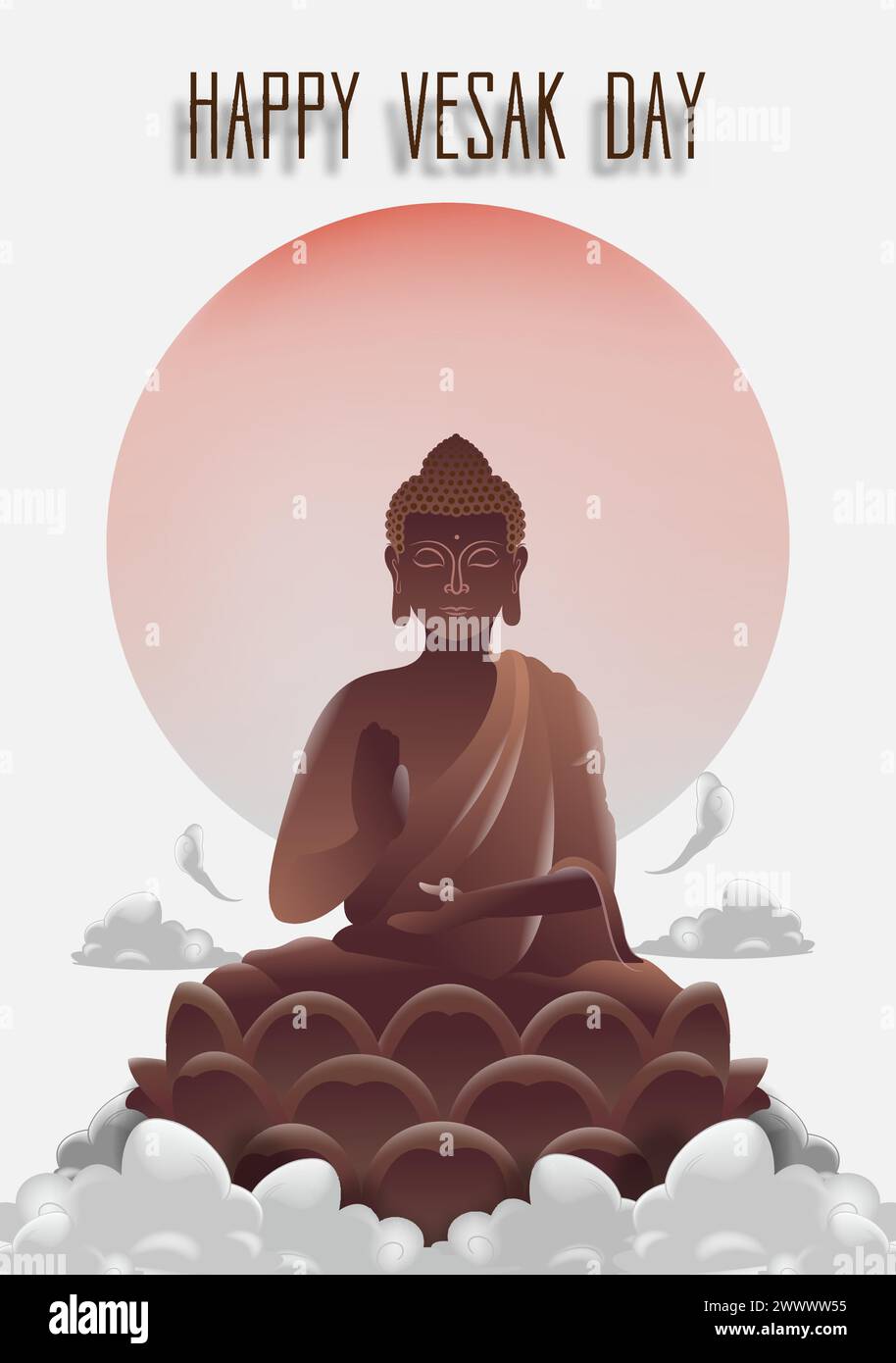 Happy Vesak Budha Purnima Day background con Budha Statue Vector Illustration Illustrazione Vettoriale