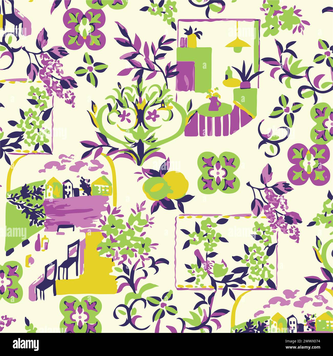Motivo floreale dell'illustrazione vettoriale. Fiori grandi foglie tropicali. Foglie botaniche, design piccolo, design grande, effetto watercolou astratto multicolore Illustrazione Vettoriale