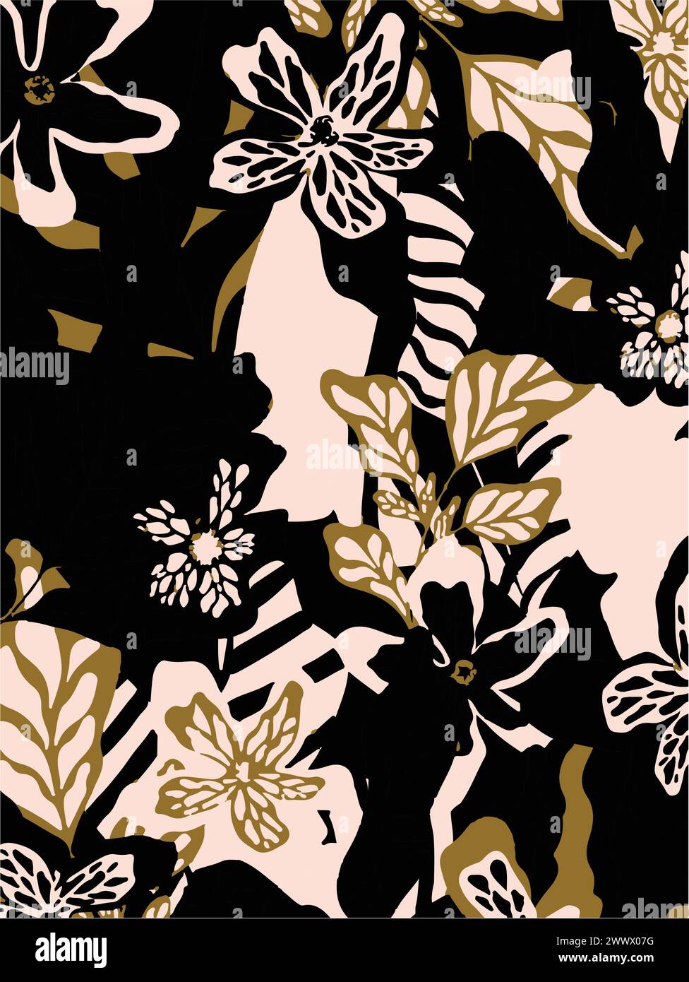 Motivo floreale dell'illustrazione vettoriale. Fiori grandi foglie tropicali. Foglie botaniche, design piccolo, design grande, effetto watercolou astratto multicolore Illustrazione Vettoriale