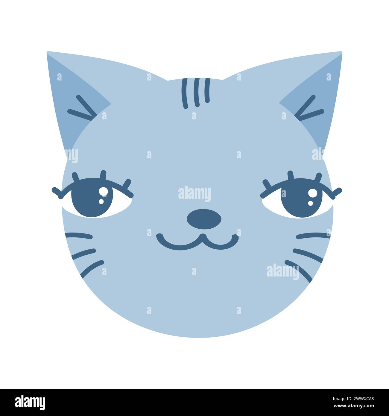Bella faccia di gatto disegnata a mano. Testa di gattino Doodle. Design cartoni animati per bambini. Illustrazione vettoriale Illustrazione Vettoriale
