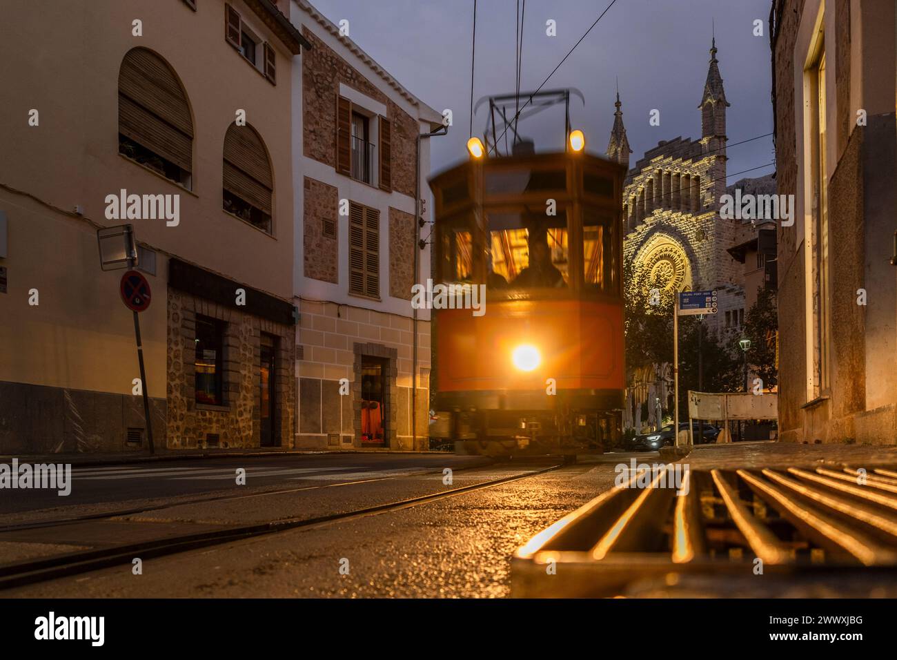 Tram tradizionale nella città di Soller, Maiorca, Spagna, Europa Foto Stock