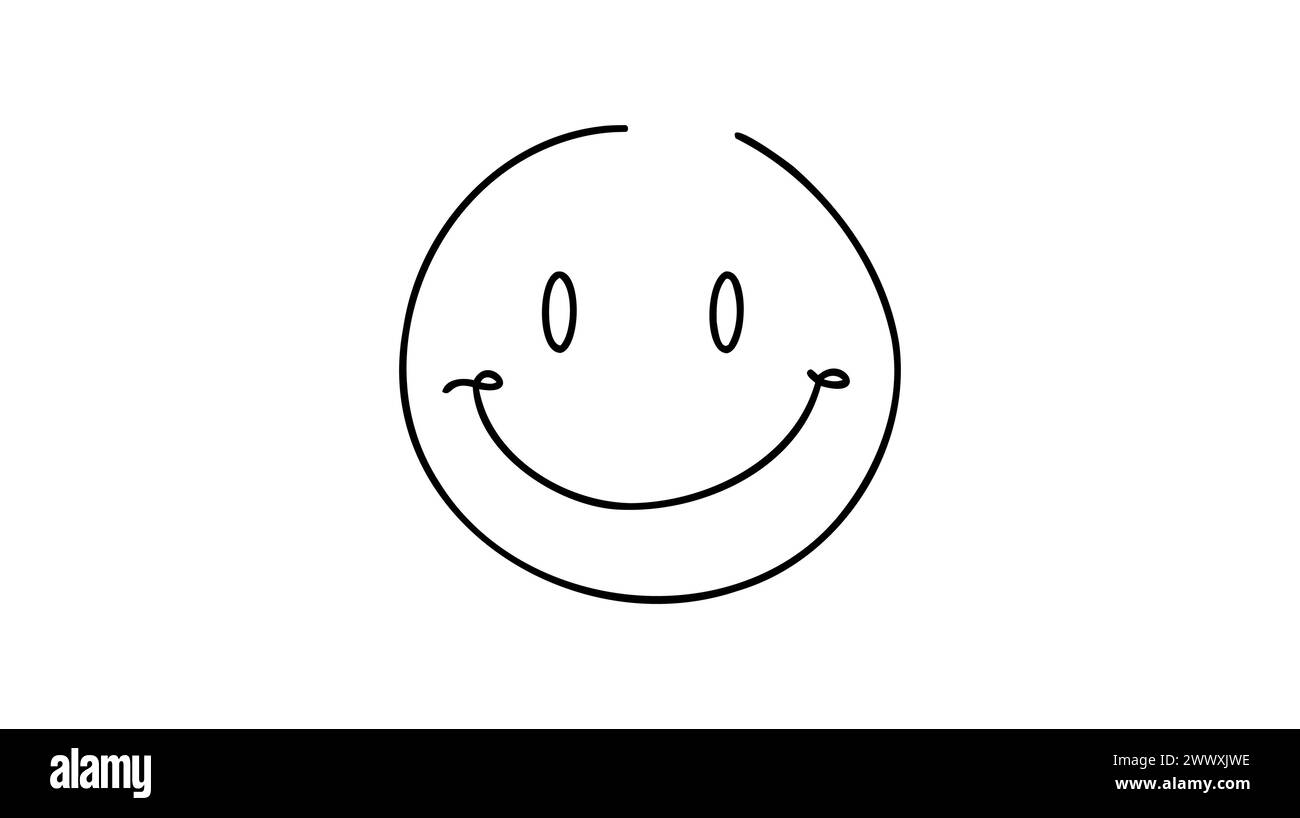 Faccia sorridente con occhi sorridenti icona della linea emoticon, segno vettoriale contorno, pittogramma lineare isolato su bianco. Simbolo emoji smiley, logo illustrati Illustrazione Vettoriale