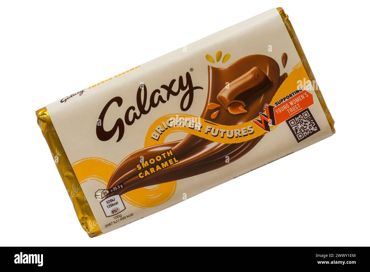Bar of Galaxy Smooth Caramel Chocolate bar futures più luminosi isolati su sfondo bianco Foto Stock
