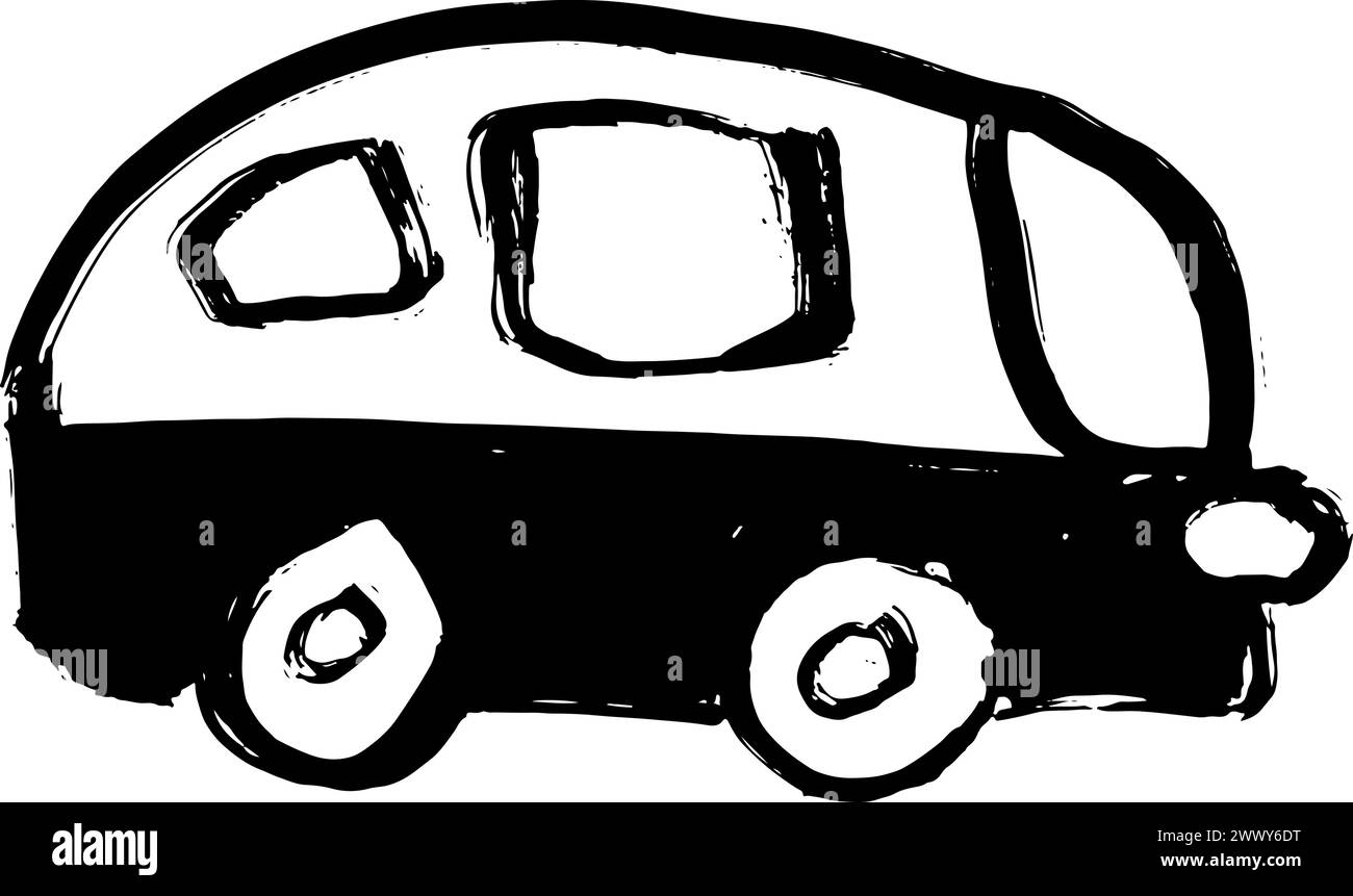 Icona grunge Bus retro pennello a secco Illustrazione Vettoriale