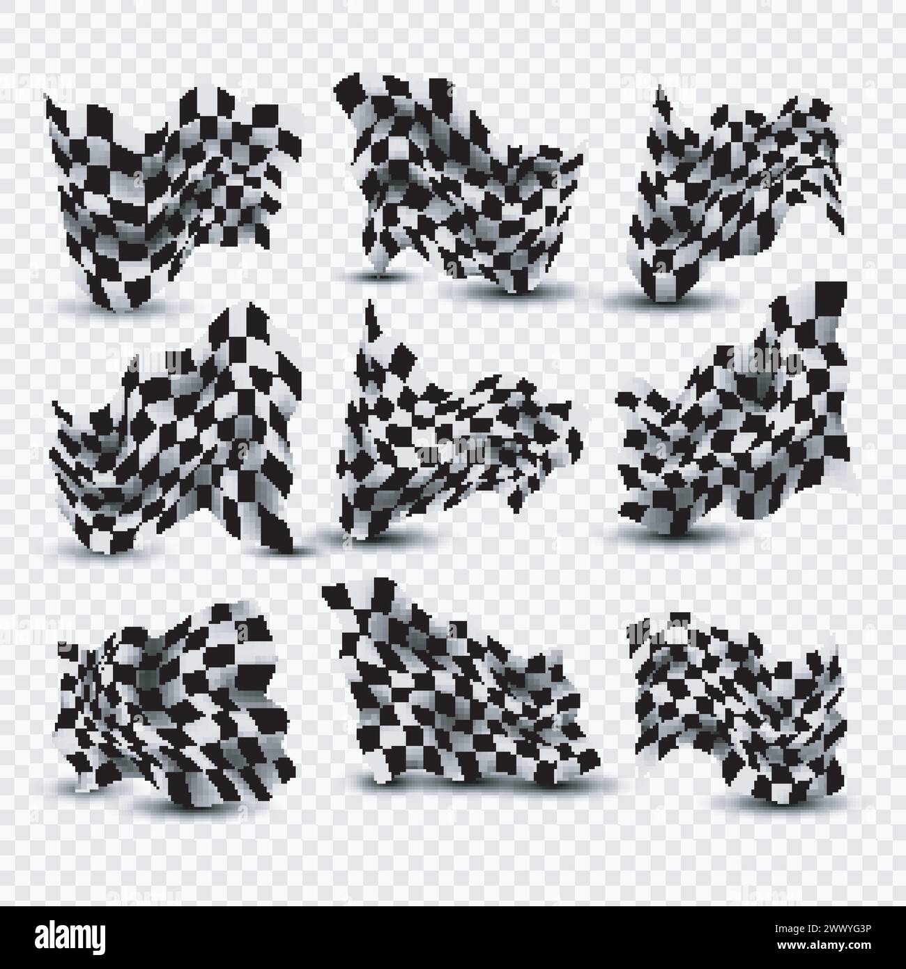 Set di bandiere a scacchi ondulate, illustrazione vettoriale Illustrazione Vettoriale Set di bandiere a scacchi ondulate, illustrazione vettoriale Illustrazione Vettoriale