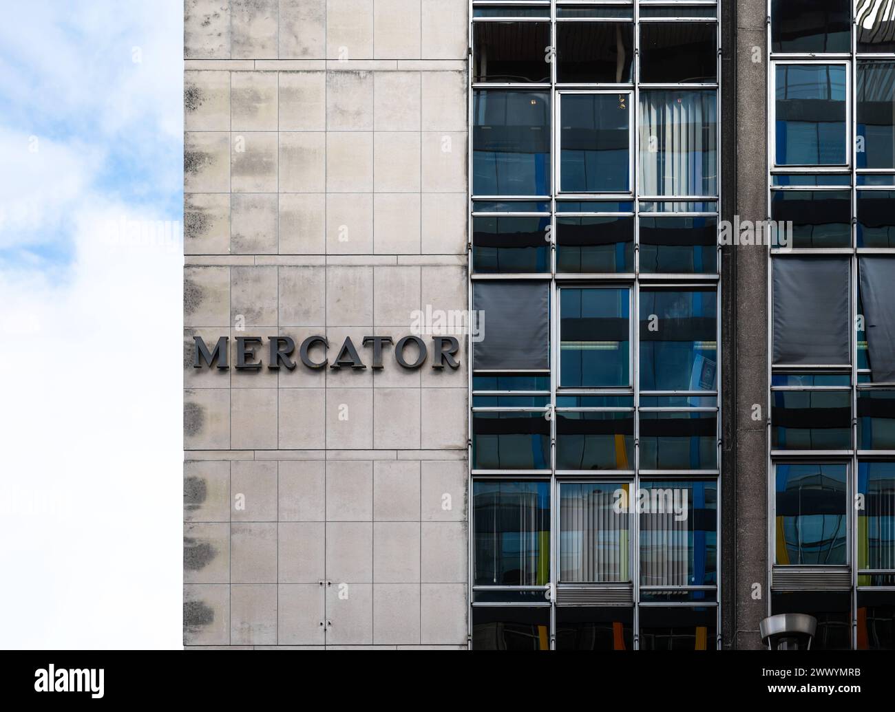 Bruxelles, Belgio, 15 marzo 2024 - sede centrale della compagnia assicurativa Mercator Foto Stock